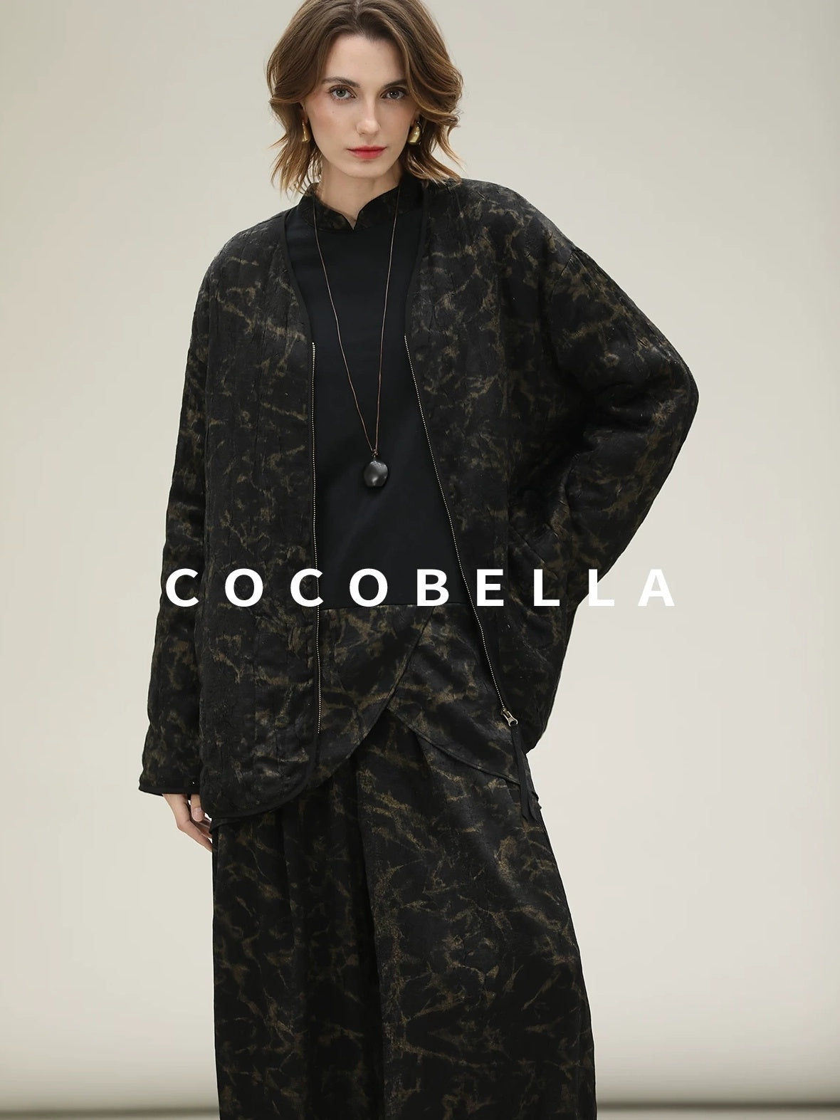 COCOBELLA Gold Trim Insulated Straight Fit V Neck Zip Pockets Women Short Padded Jackets