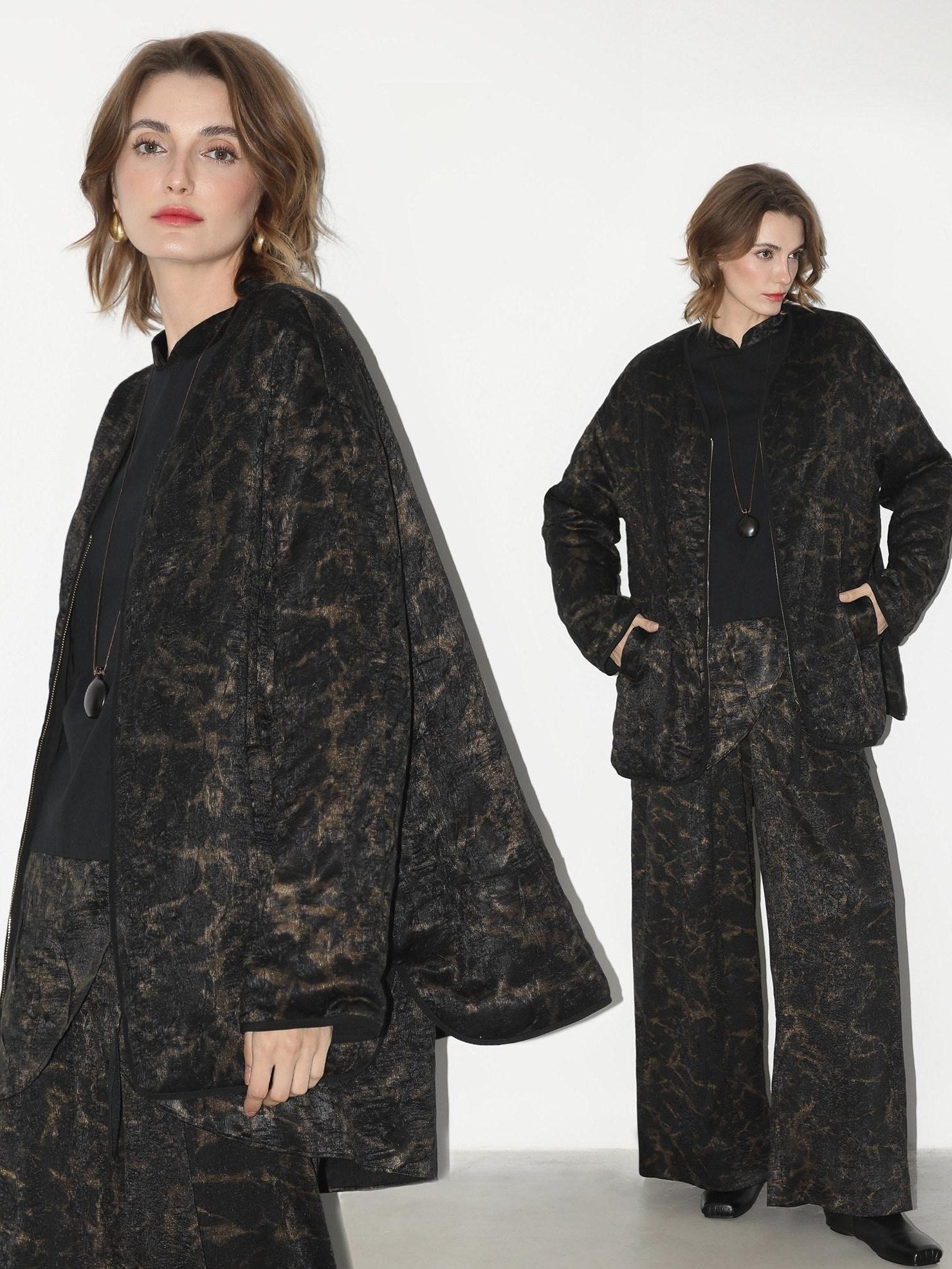 COCOBELLA Gold Trim Insulated Straight Fit V Neck Zip Pockets Women Short Padded Jackets