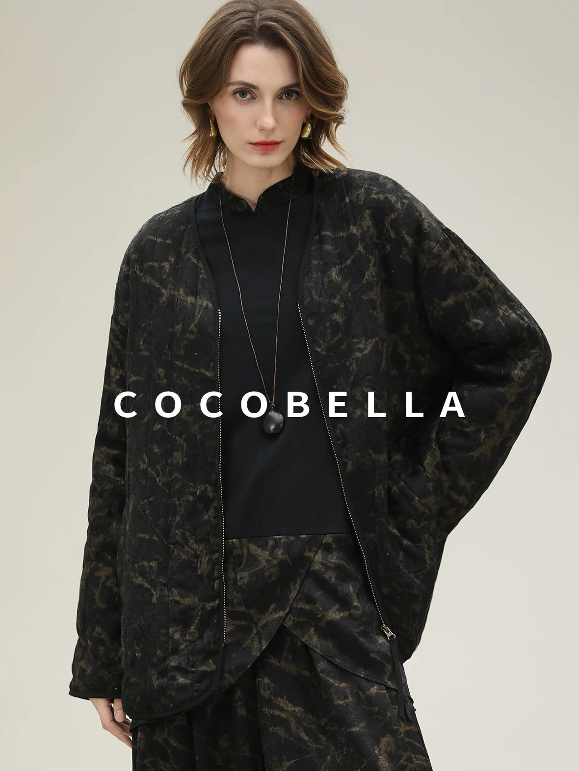 COCOBELLA Gold Trim Insulated Straight Fit V Neck Zip Pockets Women Short Padded Jackets