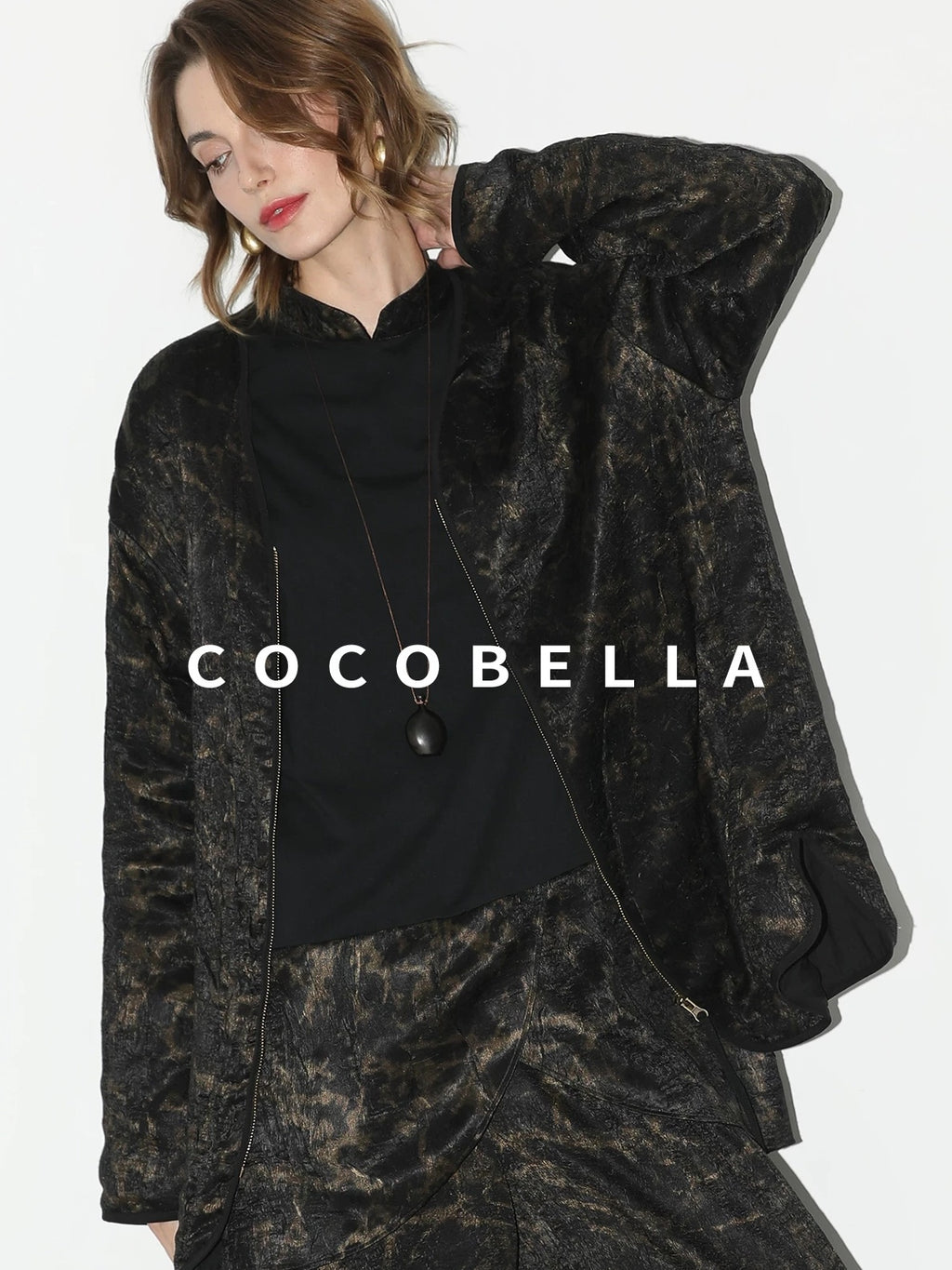 COCOBELLA Gold Trim Insulated Straight Fit V Neck Zip Pockets Women Short Padded Jackets