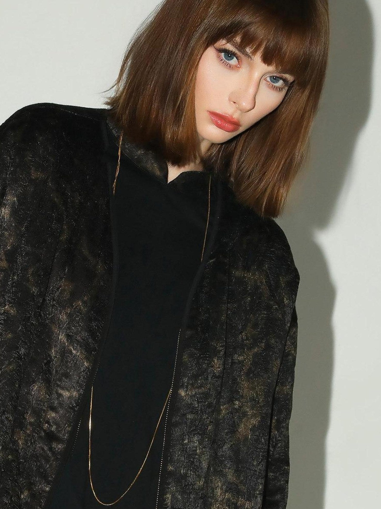 COCOBELLA Gold Trim Ruched Zip Straight Women Obsidian Black Short Padded Jackets