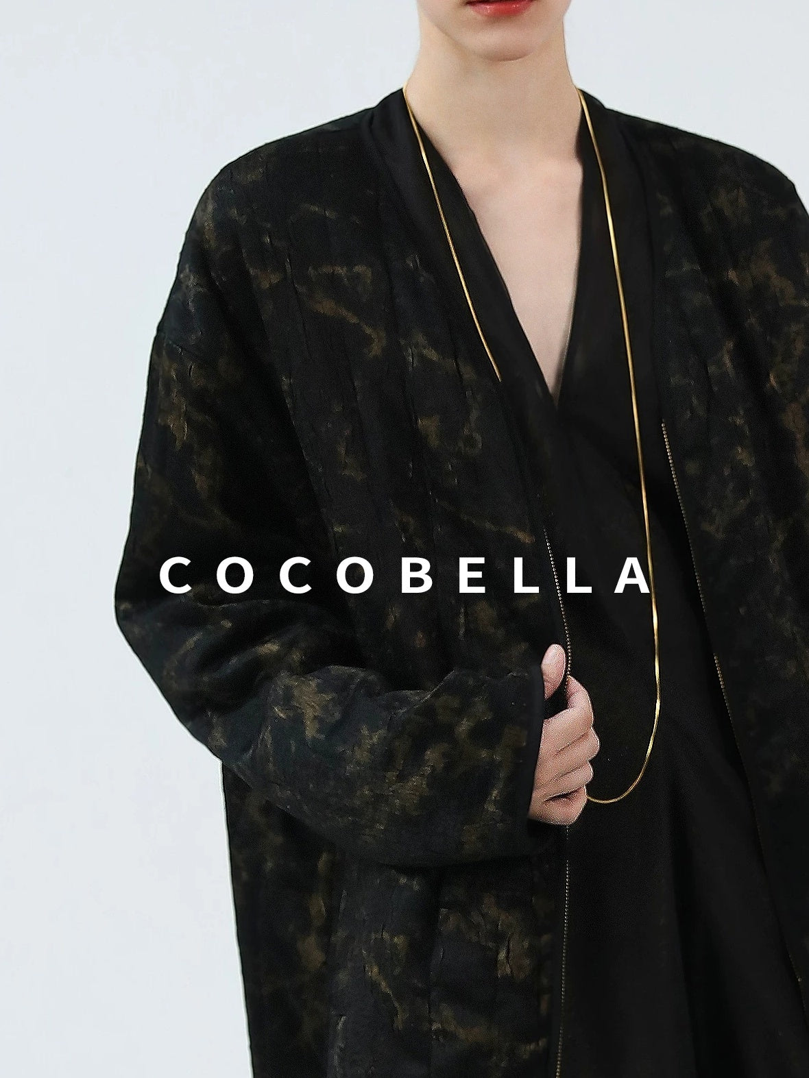 COCOBELLA Gold Trim Ruched Zip Straight Women Obsidian Black Short Padded Jackets