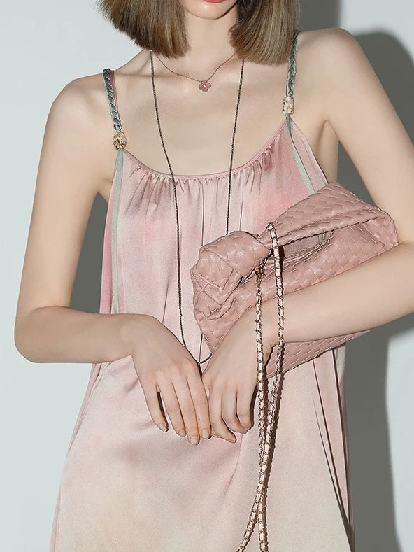 COCOBELLA Gradient Ruched Tie Spaghetti Slip Floral 3D Decor Loose Waist Aline Dresses