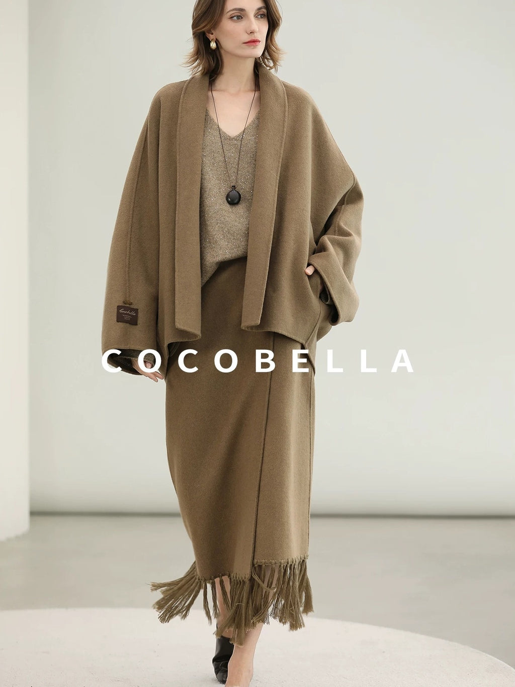 COCOBELLA Handmade Thick Wool Loose Fit Lapel Ladylike Office Overcoat Jackets