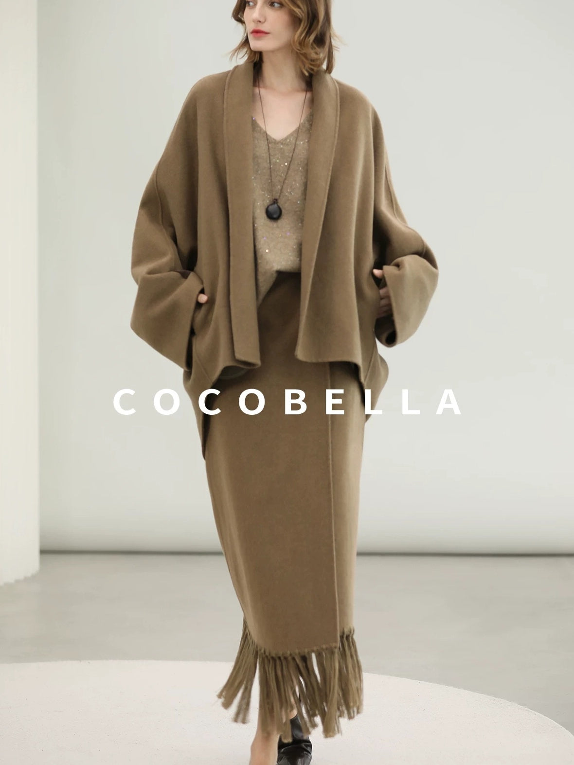 COCOBELLA Handmade Thick Wool Loose Fit Lapel Ladylike Office Overcoat Jackets