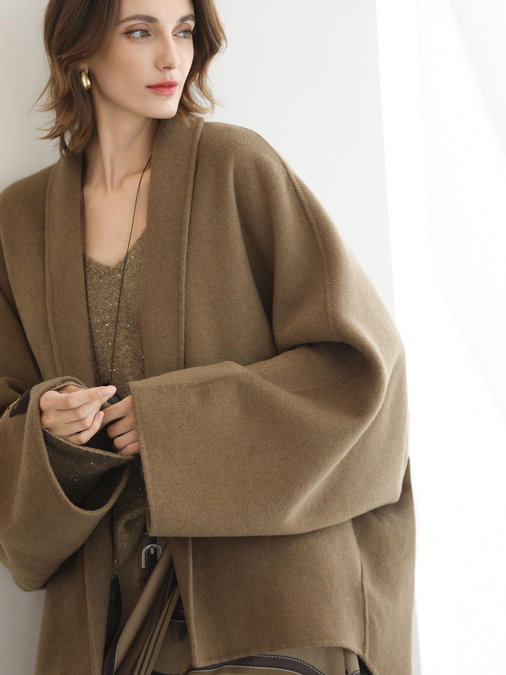 COCOBELLA Handmade Thick Wool Loose Fit Lapel Ladylike Office Overcoat Jackets