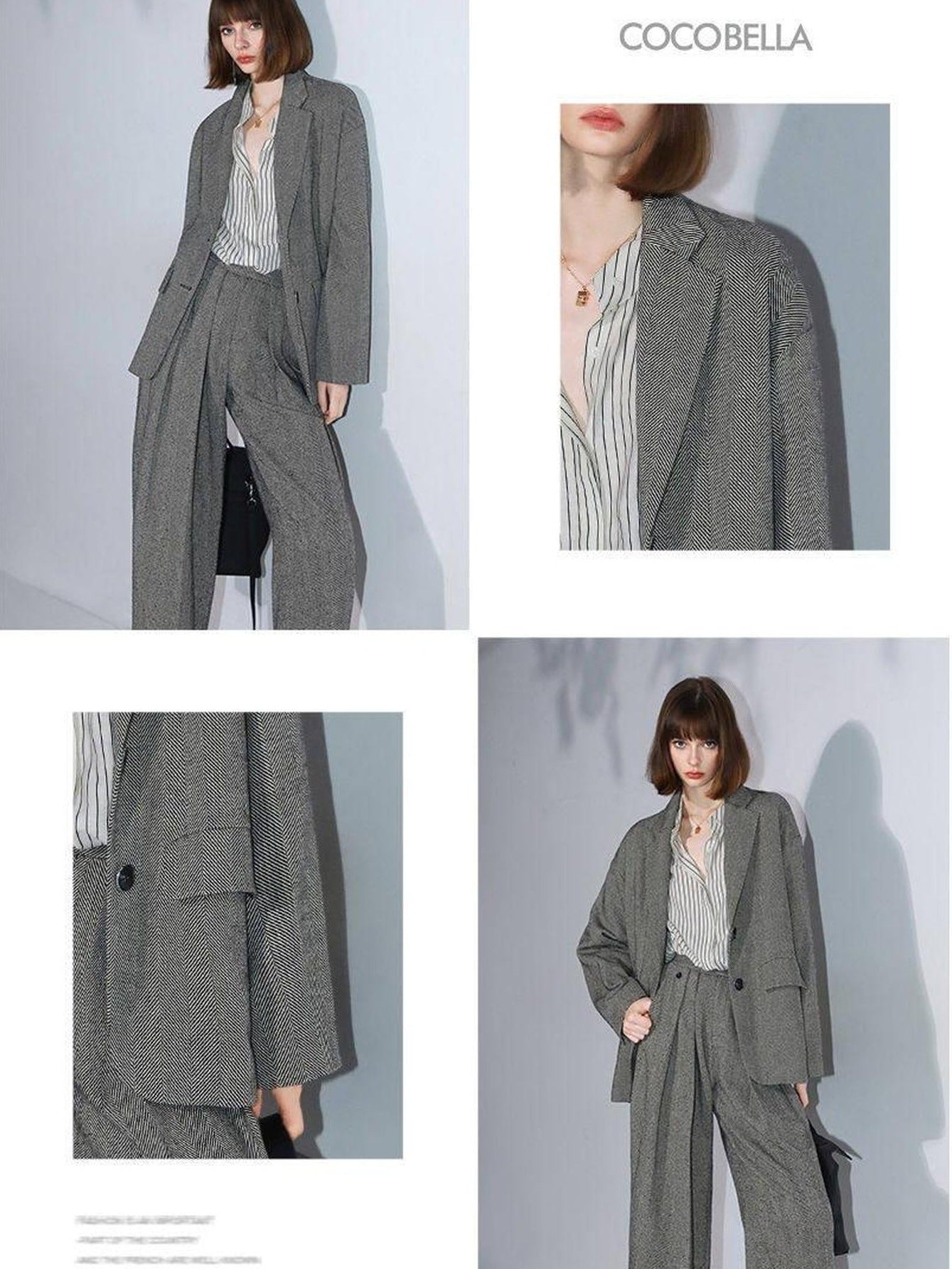 COCOBELLA Herringbone One Button Casual Straight Fit Blazer Collar Women Office Shirts