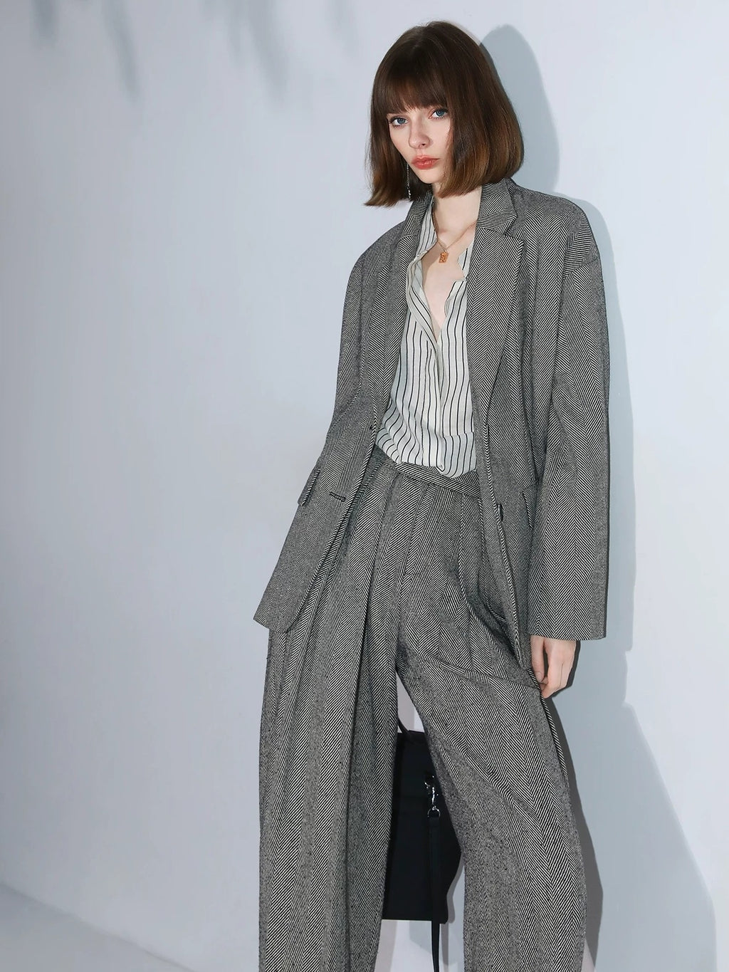 COCOBELLA Herringbone One Button Casual Straight Fit Blazer Collar Women Office Shirts