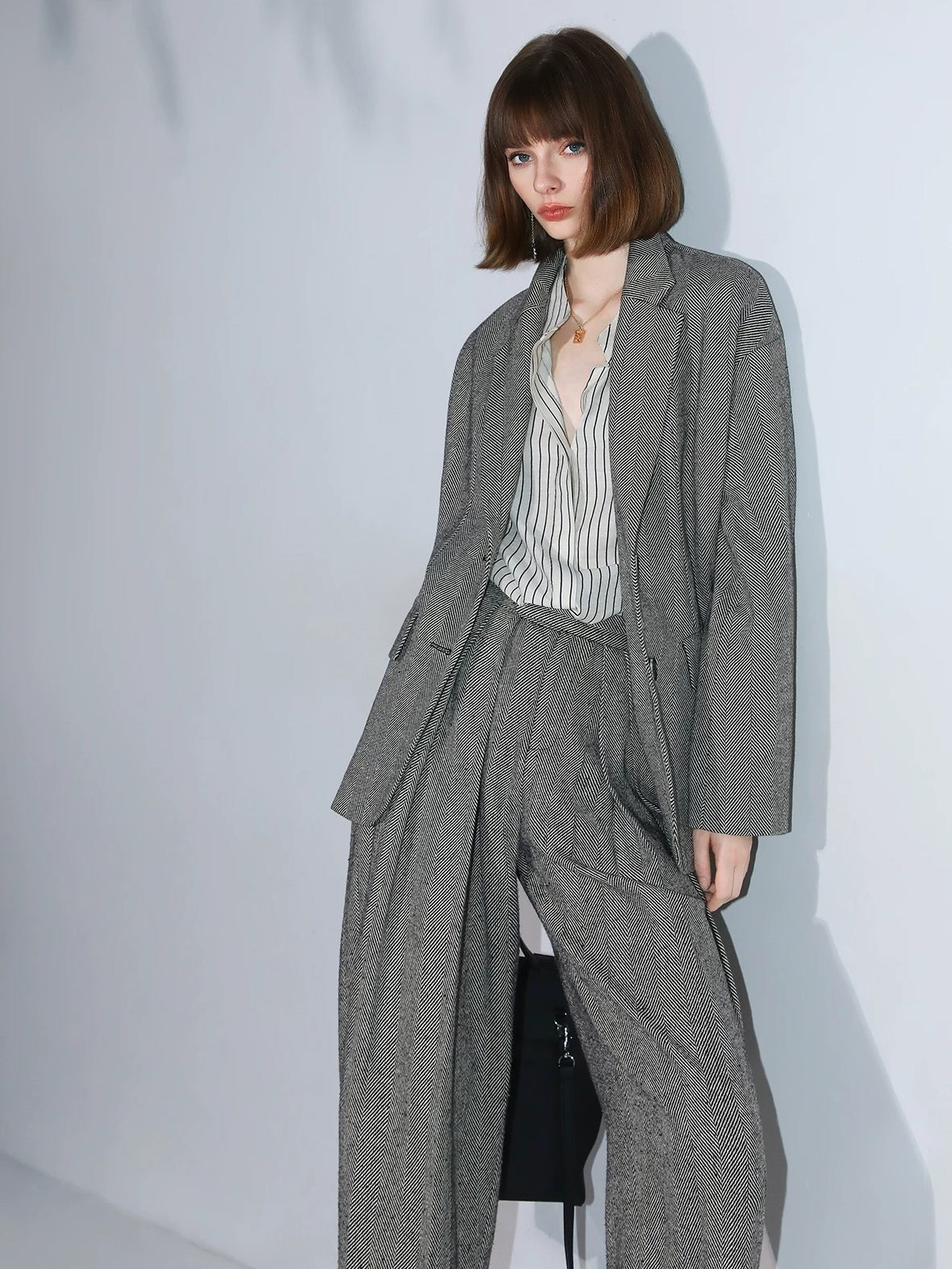 COCOBELLA Herringbone One Button Casual Straight Fit Blazer Collar Women Office Shirts