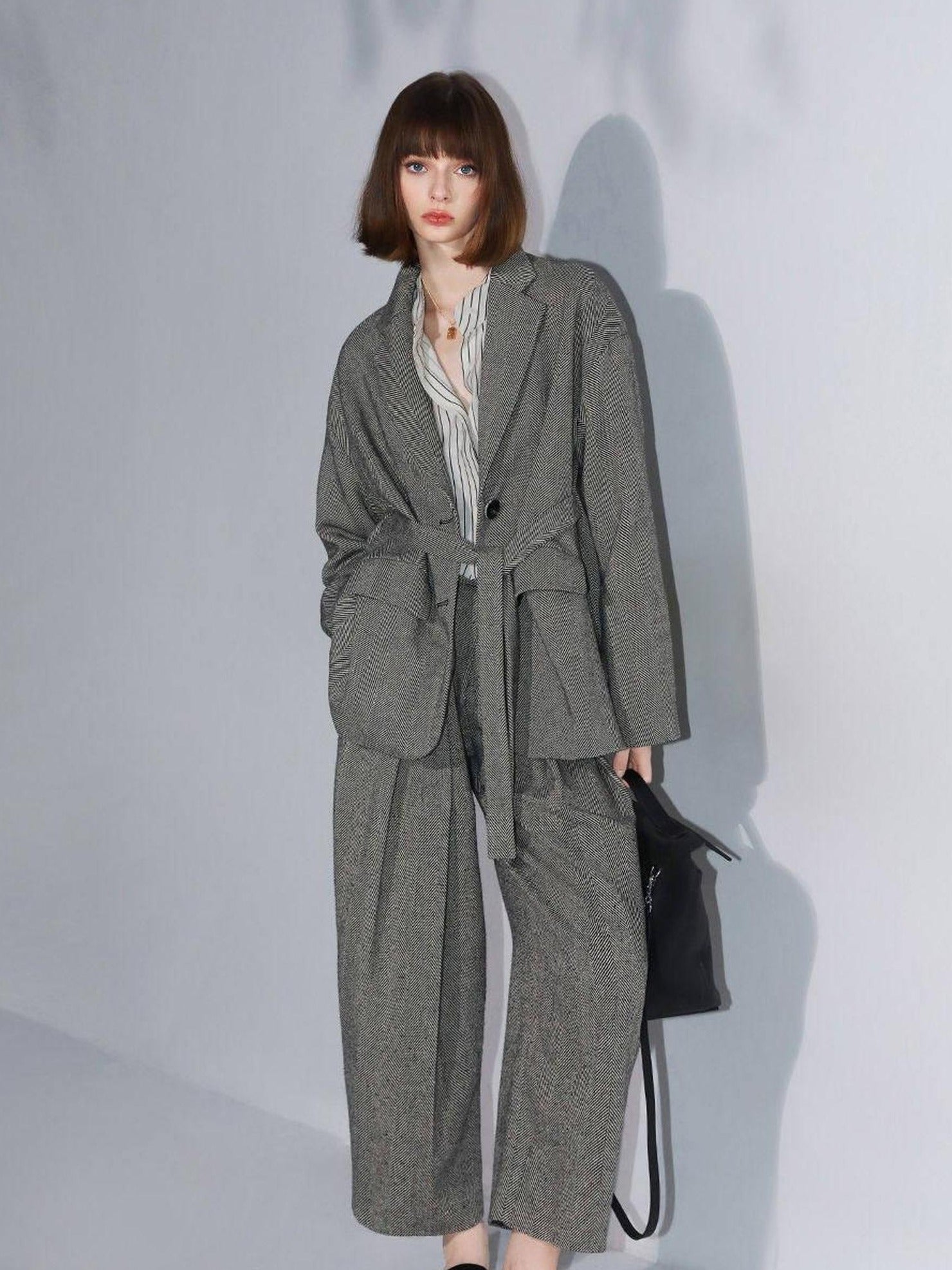 COCOBELLA Herringbone One Button Casual Straight Fit Blazer Collar Women Office Shirts