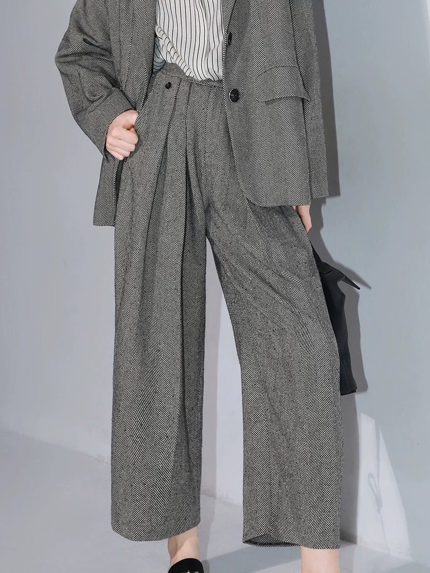 COCOBELLA Herringbone One Button Casual Straight Fit Blazer Collar Women Office Shirts