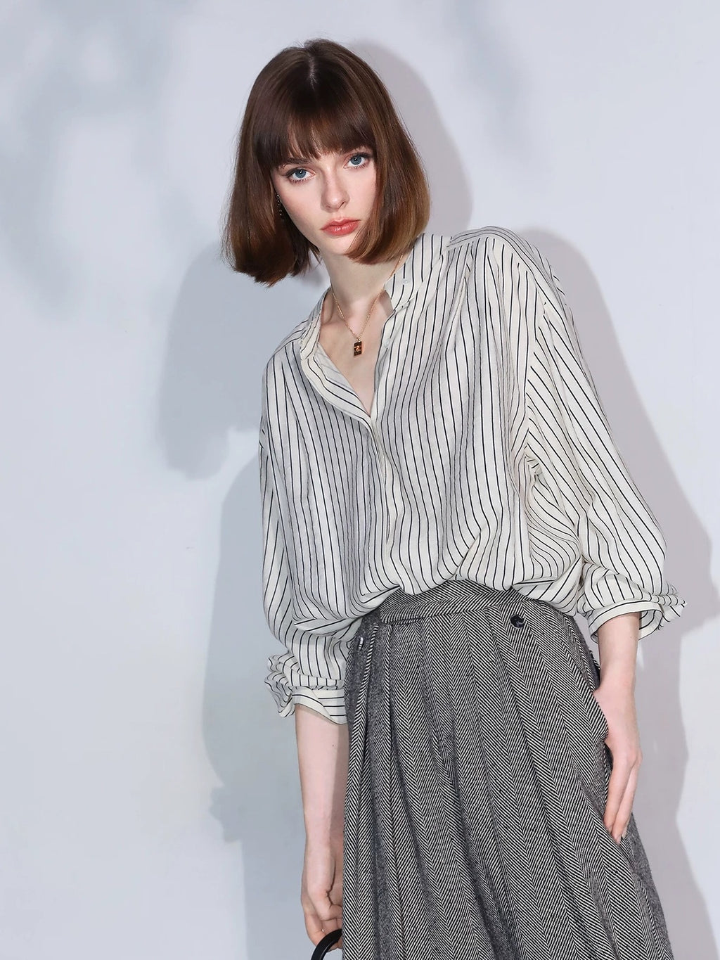 COCOBELLA Herringbone Straight Fit Casual Single Button Tailored Office Women Blazers