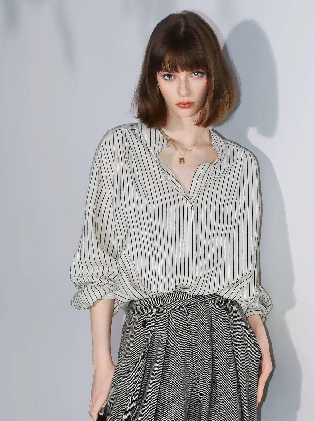 COCOBELLA Herringbone Straight Fit Casual Single Button Tailored Office Women Blazers