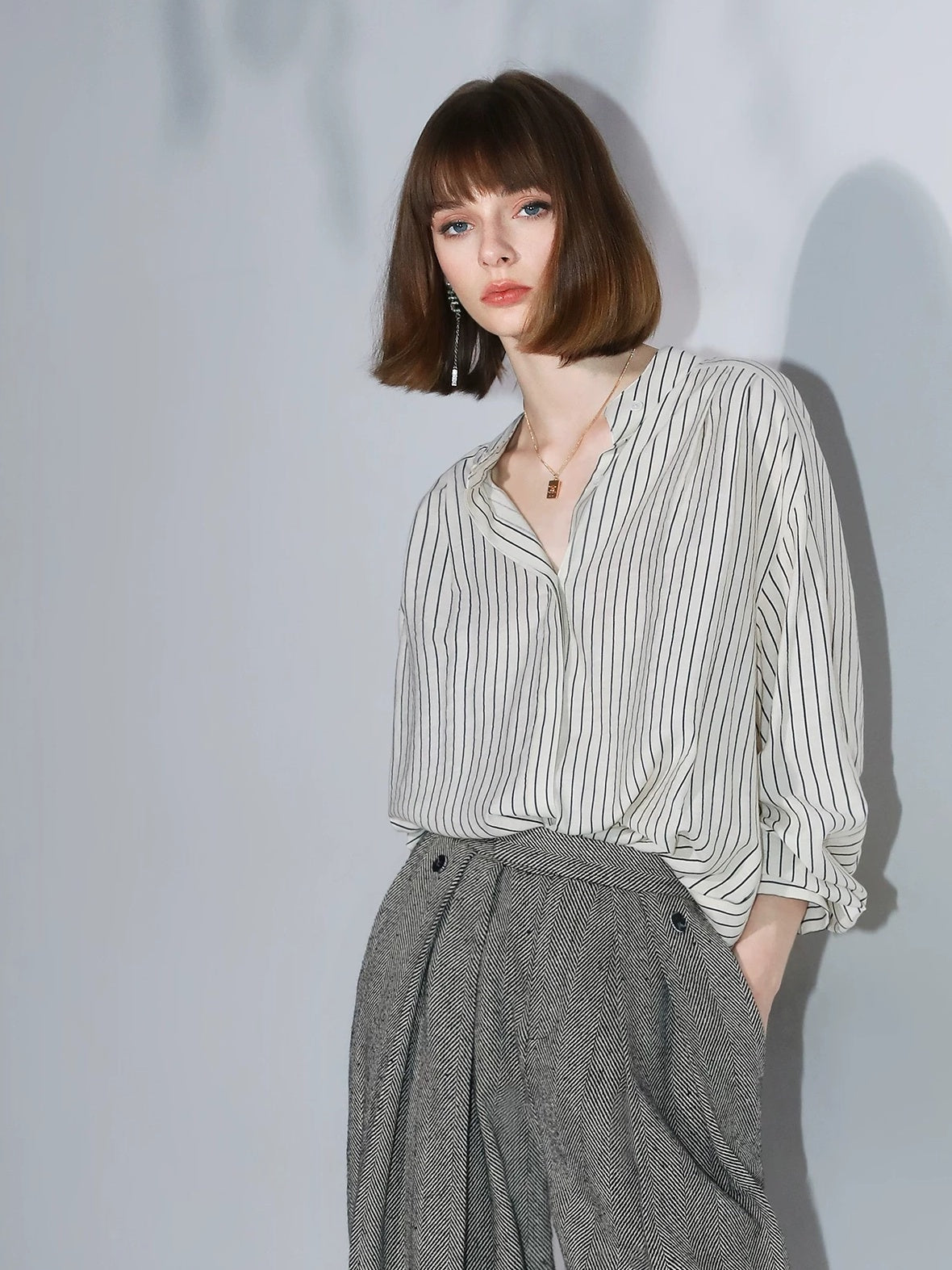 COCOBELLA Herringbone Straight Fit Casual Single Button Tailored Office Women Blazers