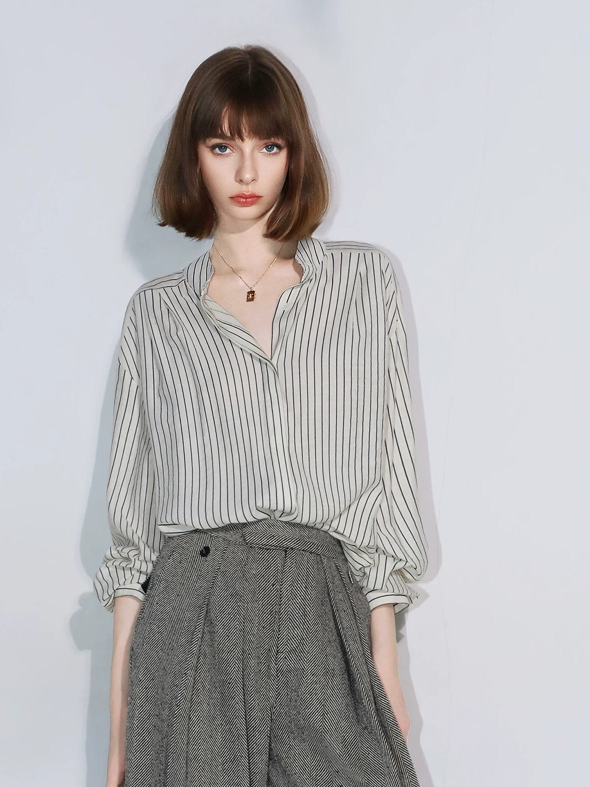 COCOBELLA Herringbone Straight Fit Casual Single Button Tailored Office Women Blazers