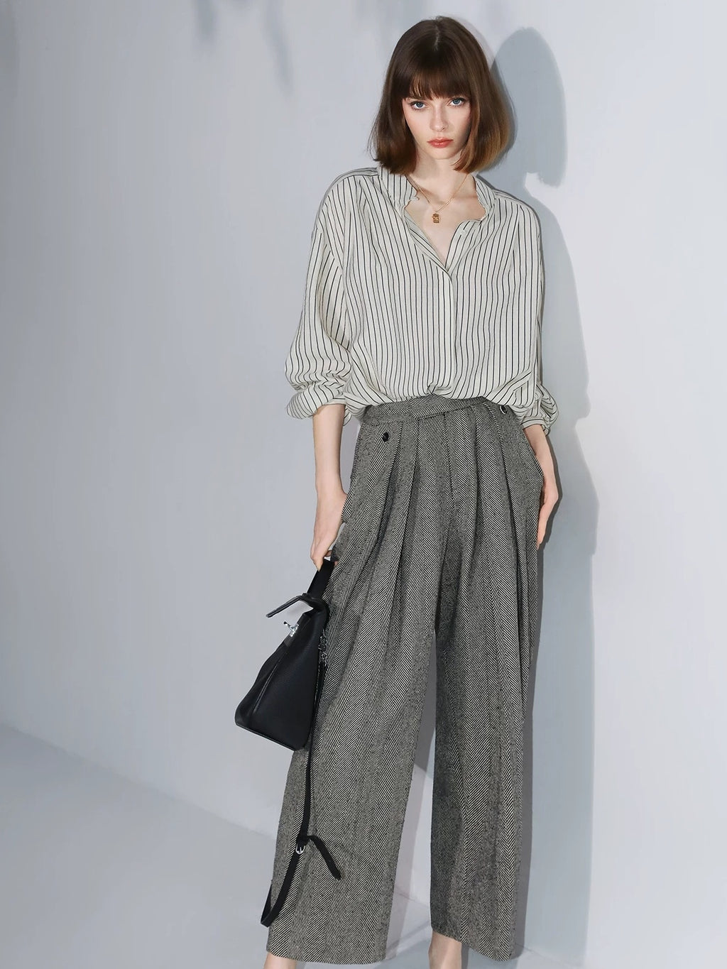 COCOBELLA Herringbone Straight Fit Casual Single Button Tailored Office Women Blazers