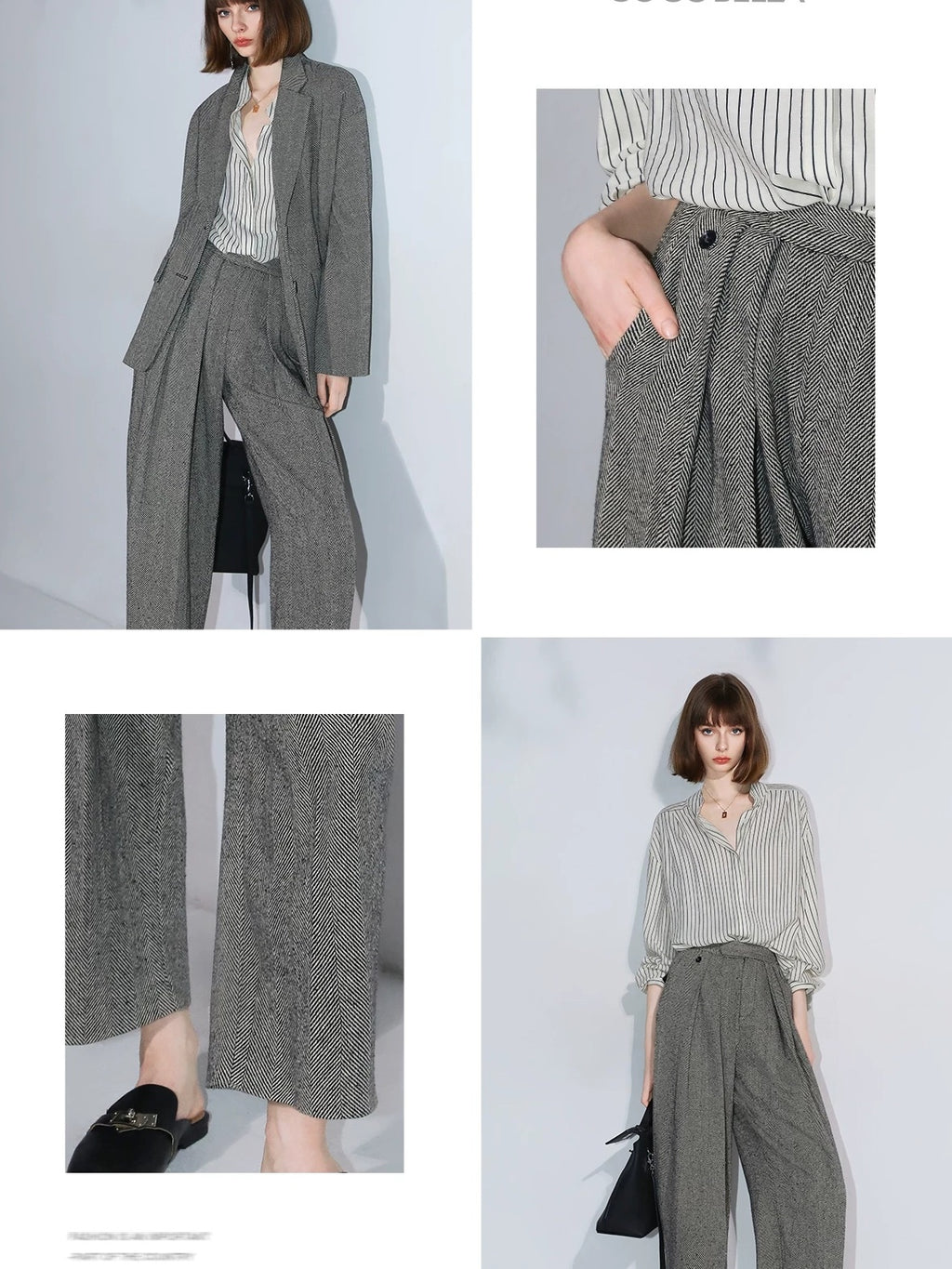 COCOBELLA Herringbone Straight Fit Casual Single Button Tailored Office Women Blazers