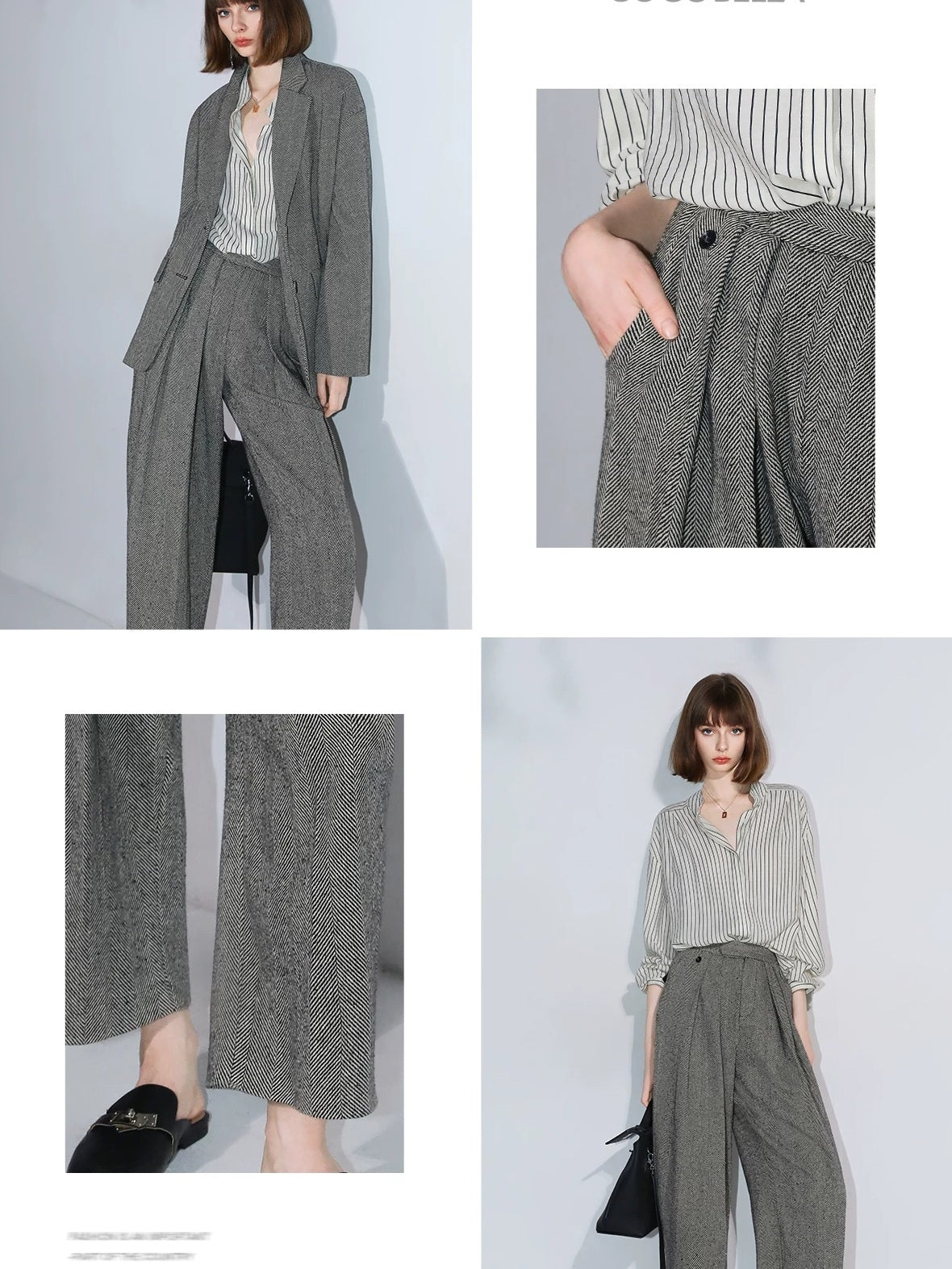 COCOBELLA Herringbone Straight Fit Casual Single Button Tailored Office Women Blazers