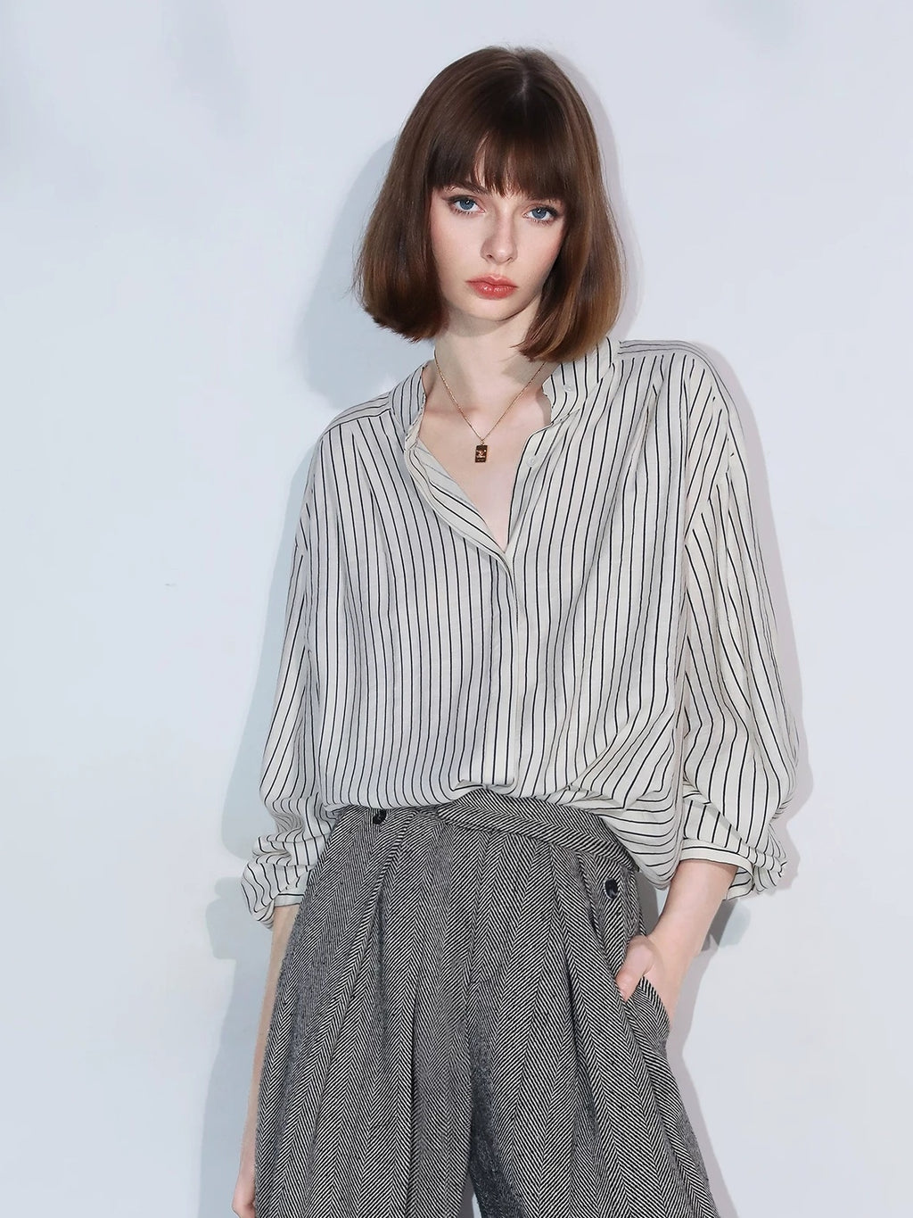 COCOBELLA Herringbone Straight Fit Casual Single Button Tailored Office Women Blazers