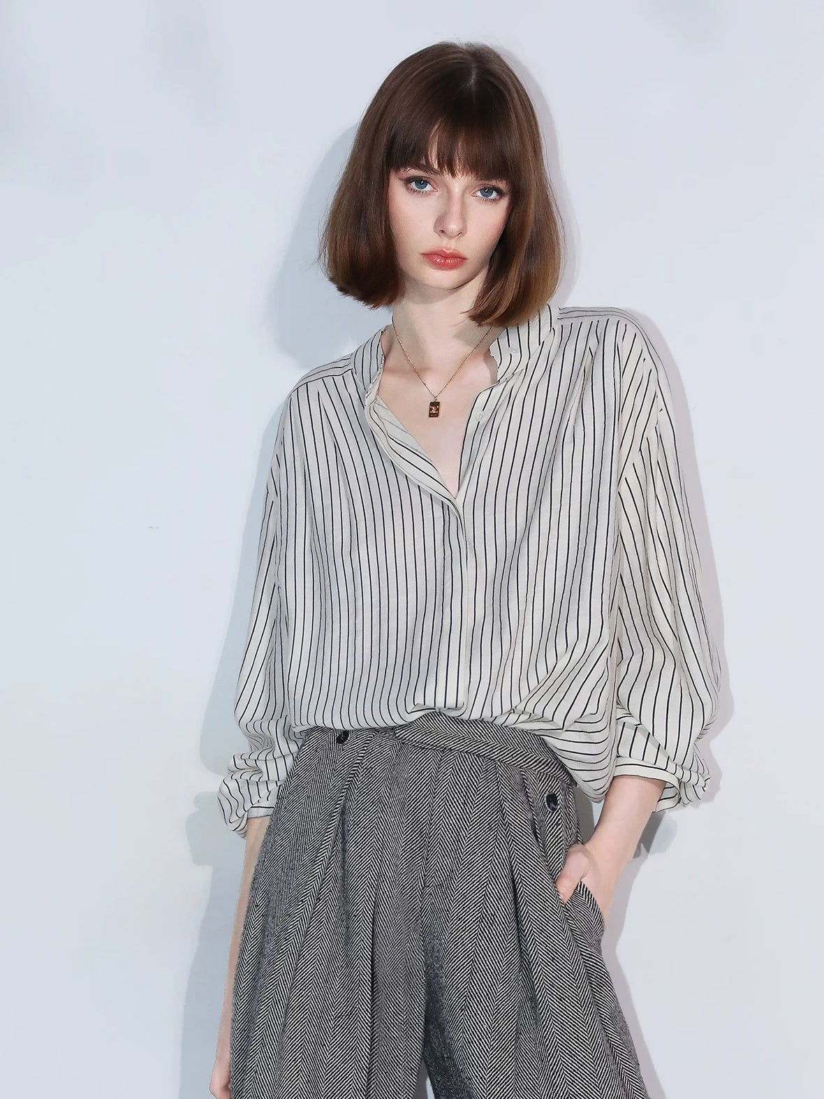 COCOBELLA Herringbone Straight Fit Casual Single Button Tailored Office Women Blazers