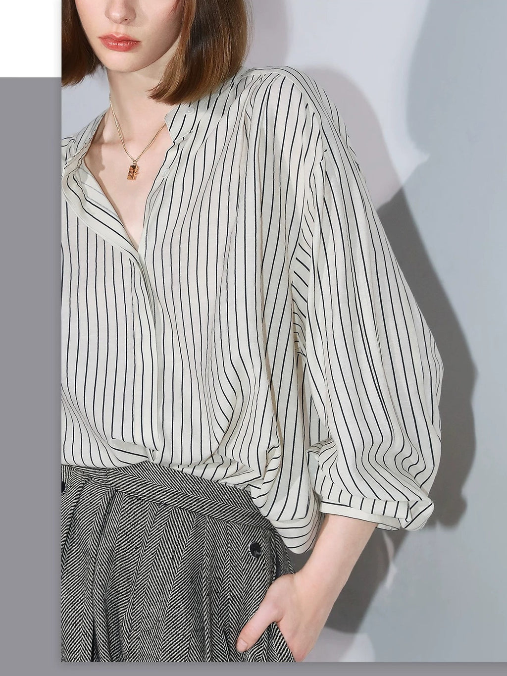 COCOBELLA Herringbone Straight Fit Casual Single Button Tailored Office Women Blazers