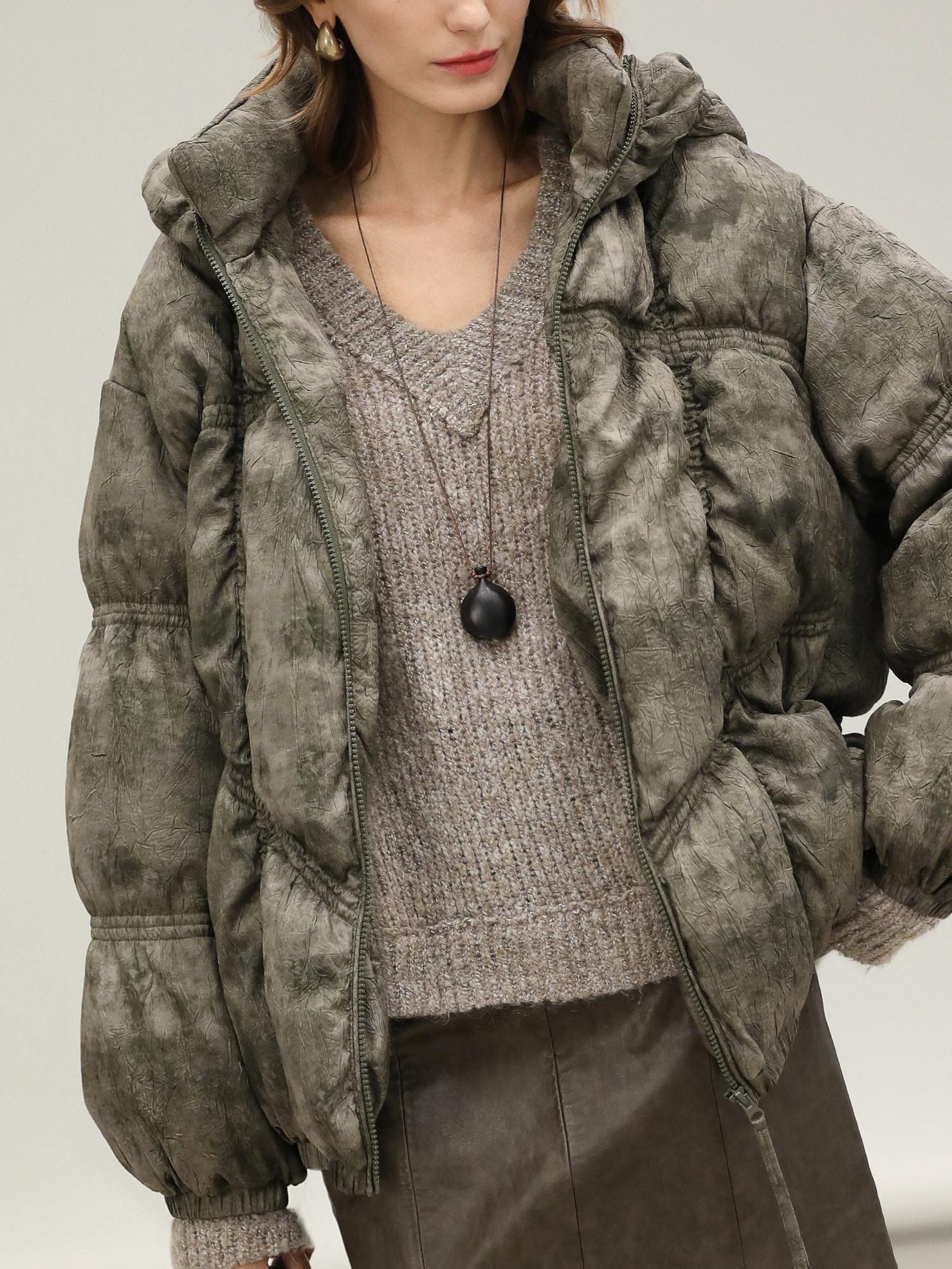 COCOBELLA High Fill White Duck Down Ombre Geometric Midlength Office Down Jackets