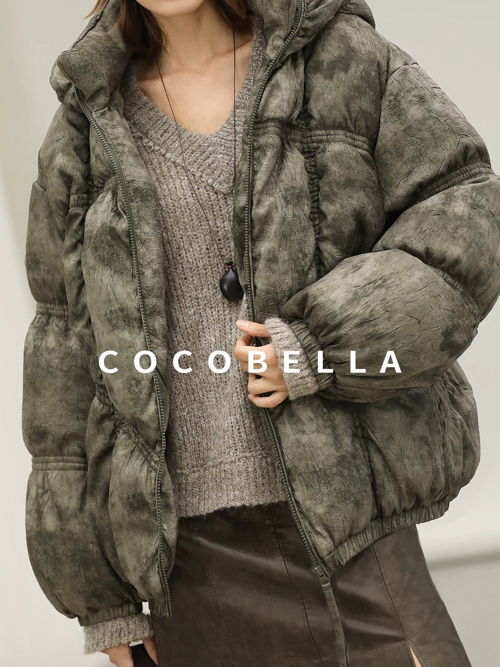 COCOBELLA High Fill White Duck Down Ombre Geometric Midlength Office Down Jackets