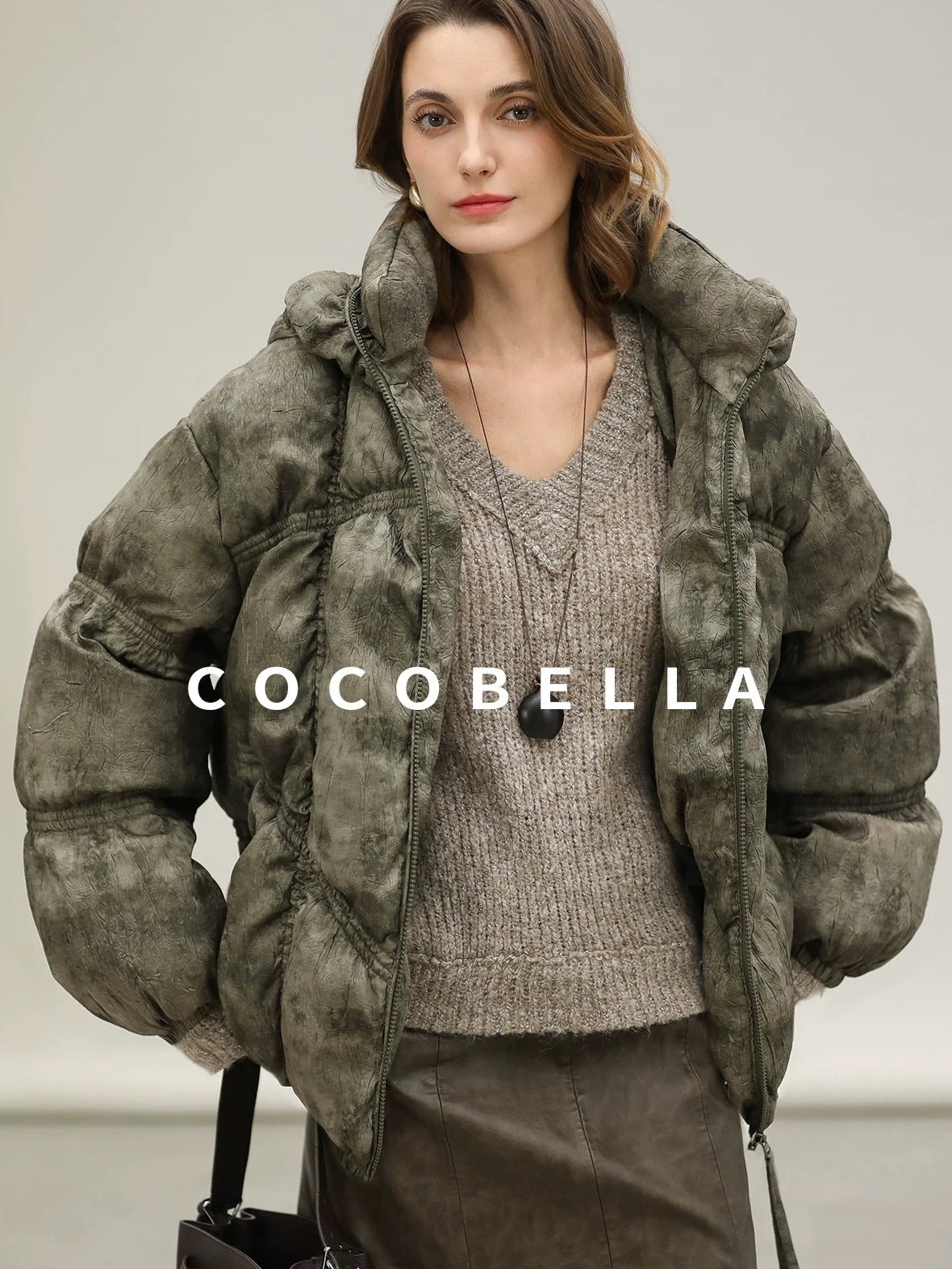 COCOBELLA High Fill White Duck Down Ombre Geometric Midlength Office Down Jackets