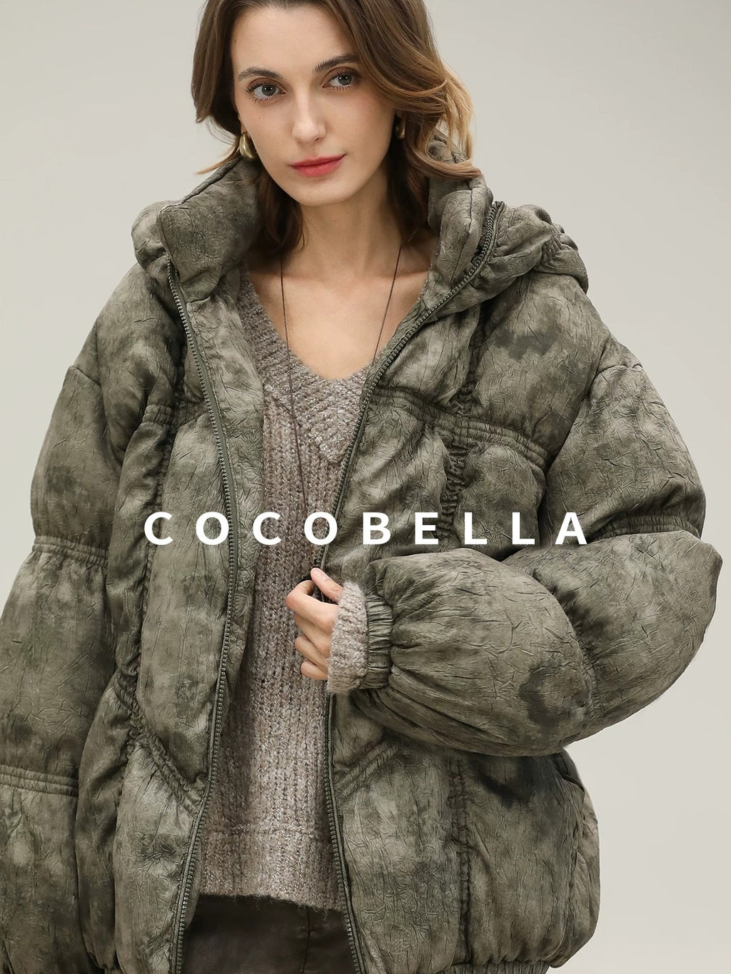 COCOBELLA High Fill White Duck Down Ombre Geometric Midlength Office Down Jackets