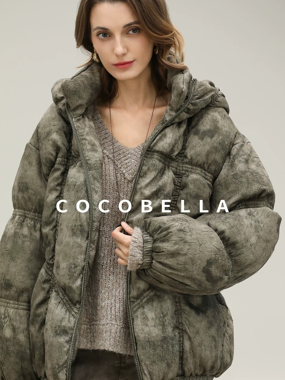 COCOBELLA High Fill White Duck Down Ombre Geometric Midlength Office Down Jackets