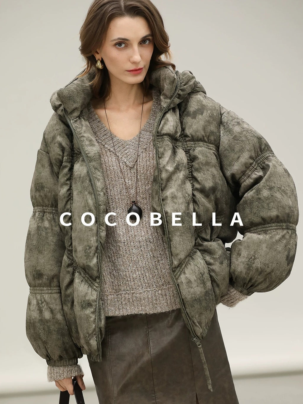 COCOBELLA High Fill White Duck Down Ombre Geometric Midlength Office Down Jackets