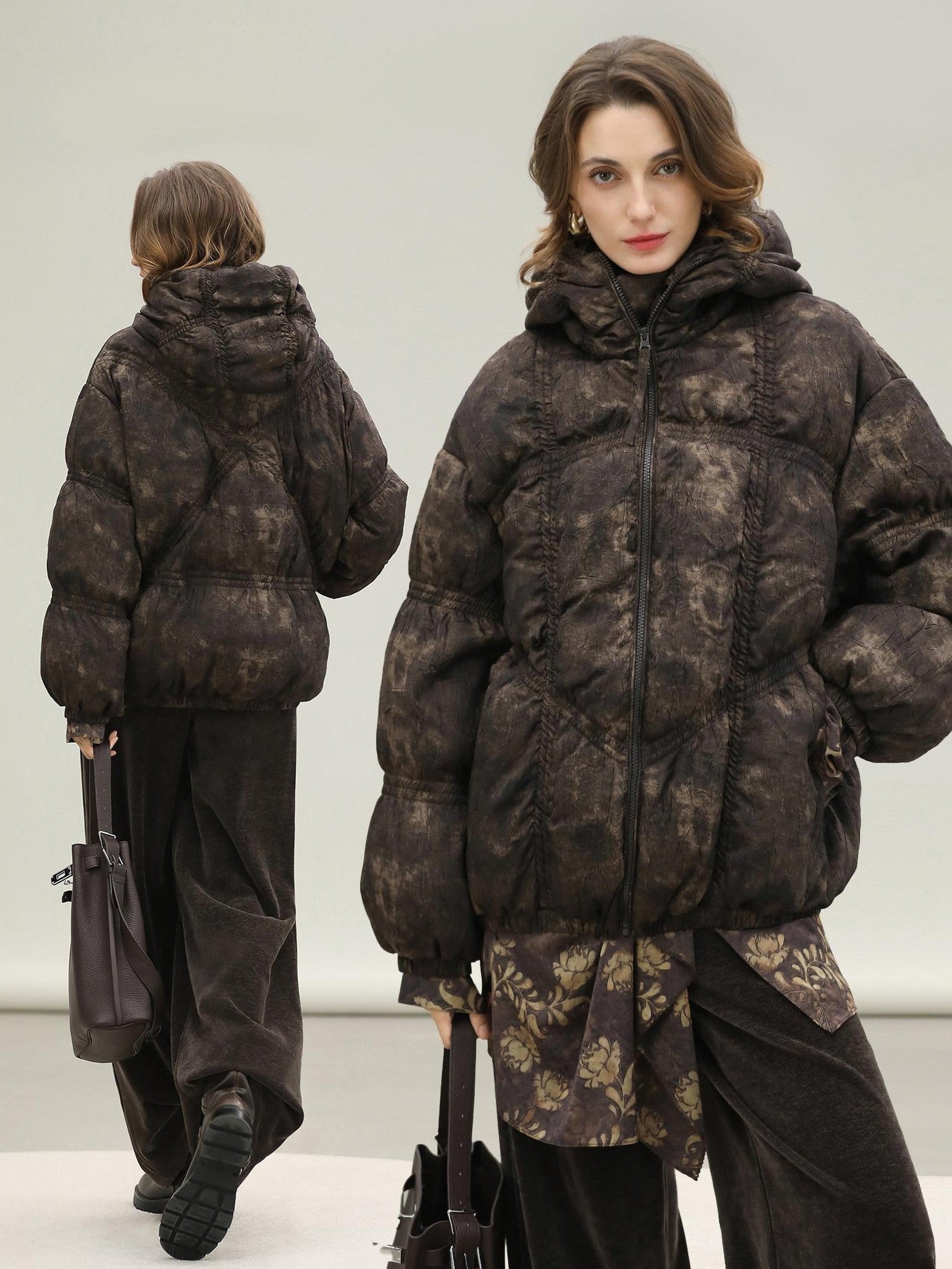 COCOBELLA High Fill White Duck Down Ombre Geometric Midlength Office Down Jackets