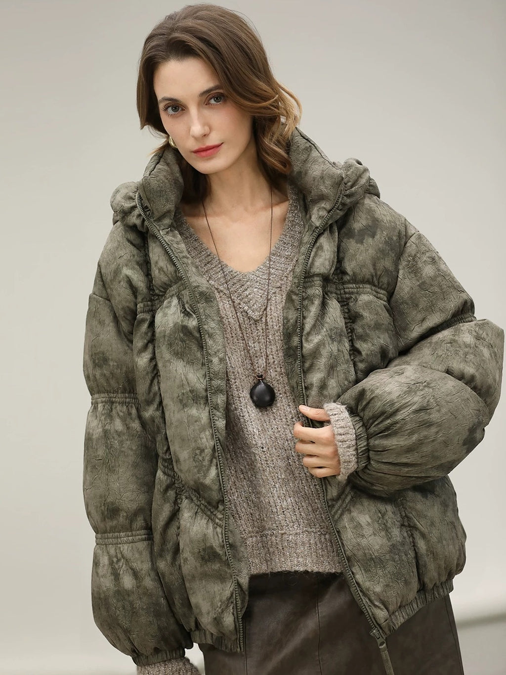 COCOBELLA High Fill White Duck Down Ombre Geometric Midlength Office Down Jackets