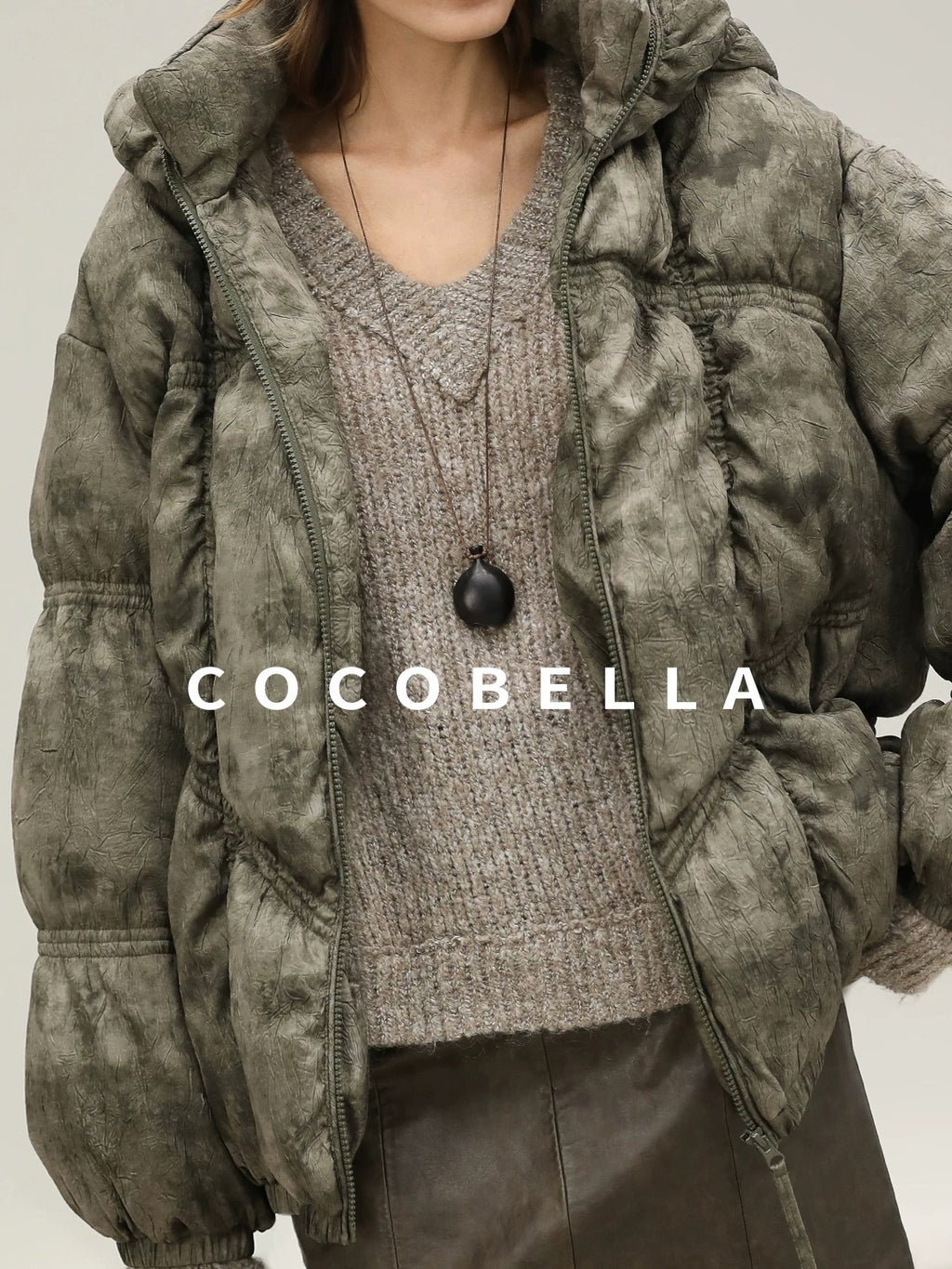 COCOBELLA High Fill White Duck Down Ombre Geometric Midlength Office Down Jackets