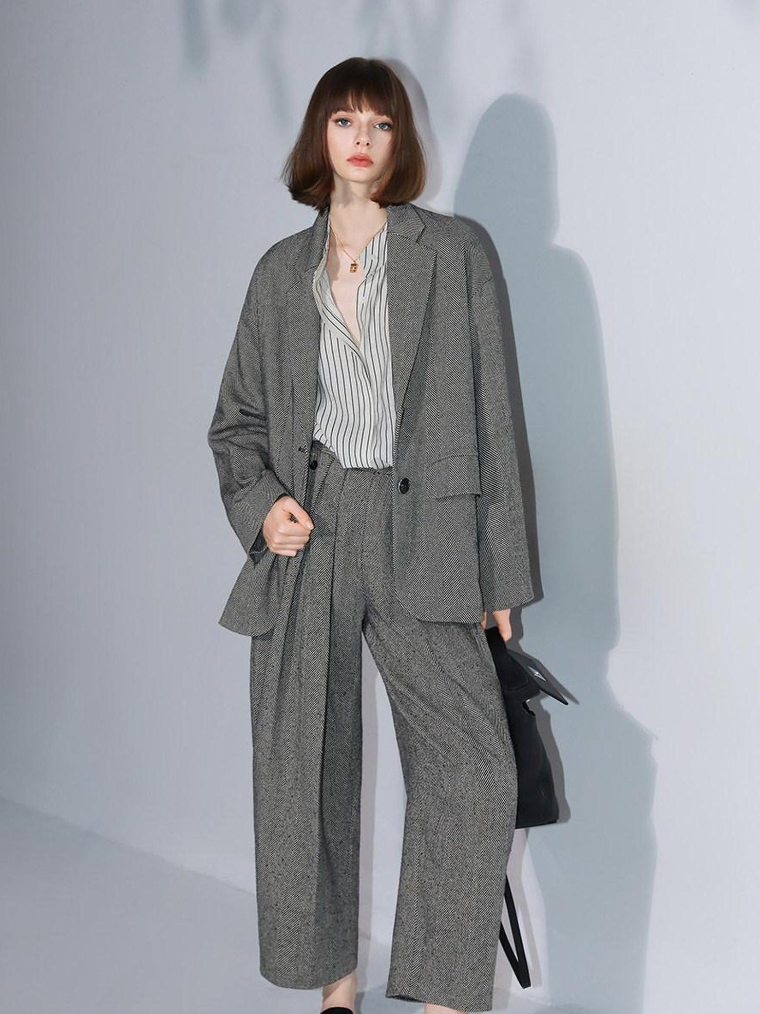 COCOBELLA High Waist 3D Detail Loose Harem Office Wear Women Black White Polyester Pants