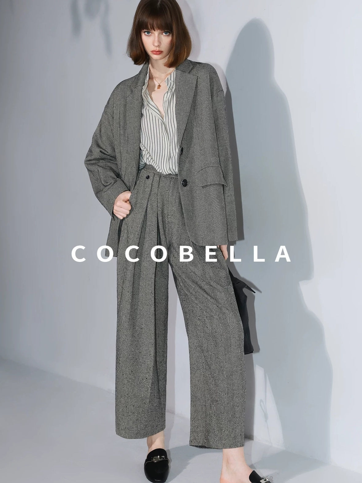 COCOBELLA High Waist 3D Detail Loose Harem Office Wear Women Black White Polyester Pants