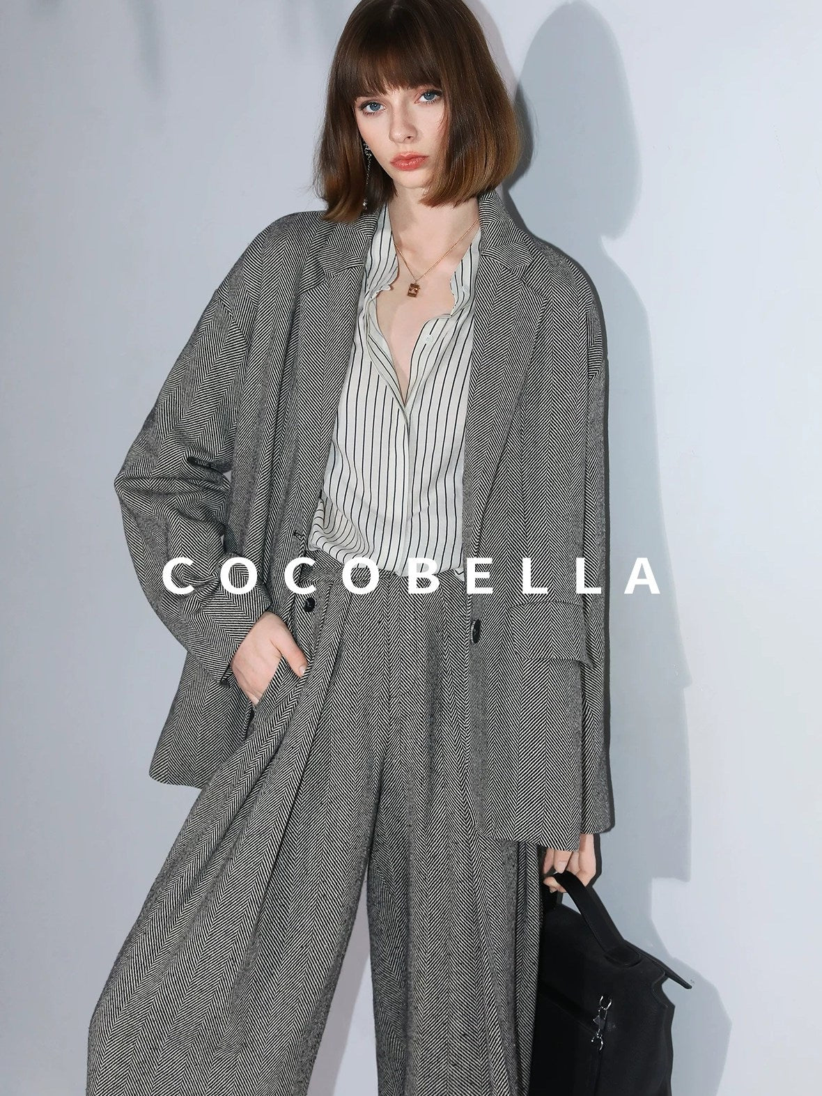 COCOBELLA High Waist 3D Detail Loose Harem Office Wear Women Black White Polyester Pants