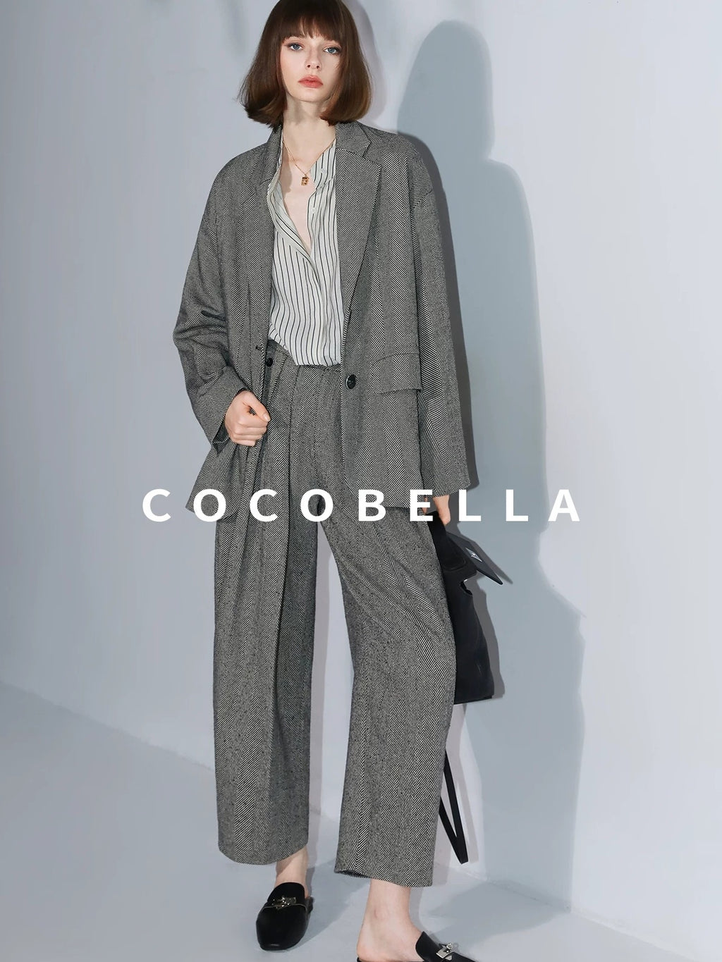 COCOBELLA High Waist 3D Detail Loose Harem Office Wear Women Black White Polyester Pants