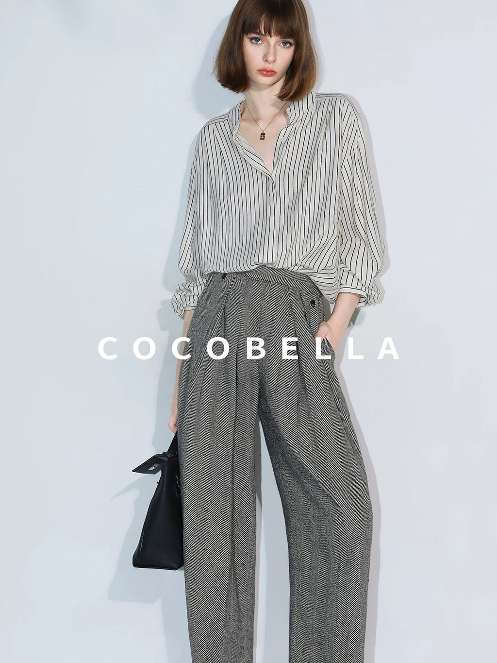 COCOBELLA High Waist 3D Detail Loose Harem Office Wear Women Black White Polyester Pants