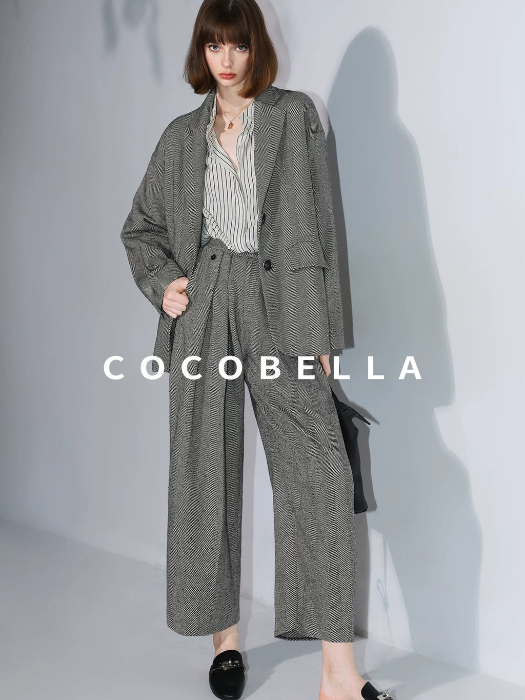 COCOBELLA High Waist 3D Detail Loose Harem Office Wear Women Black White Polyester Pants