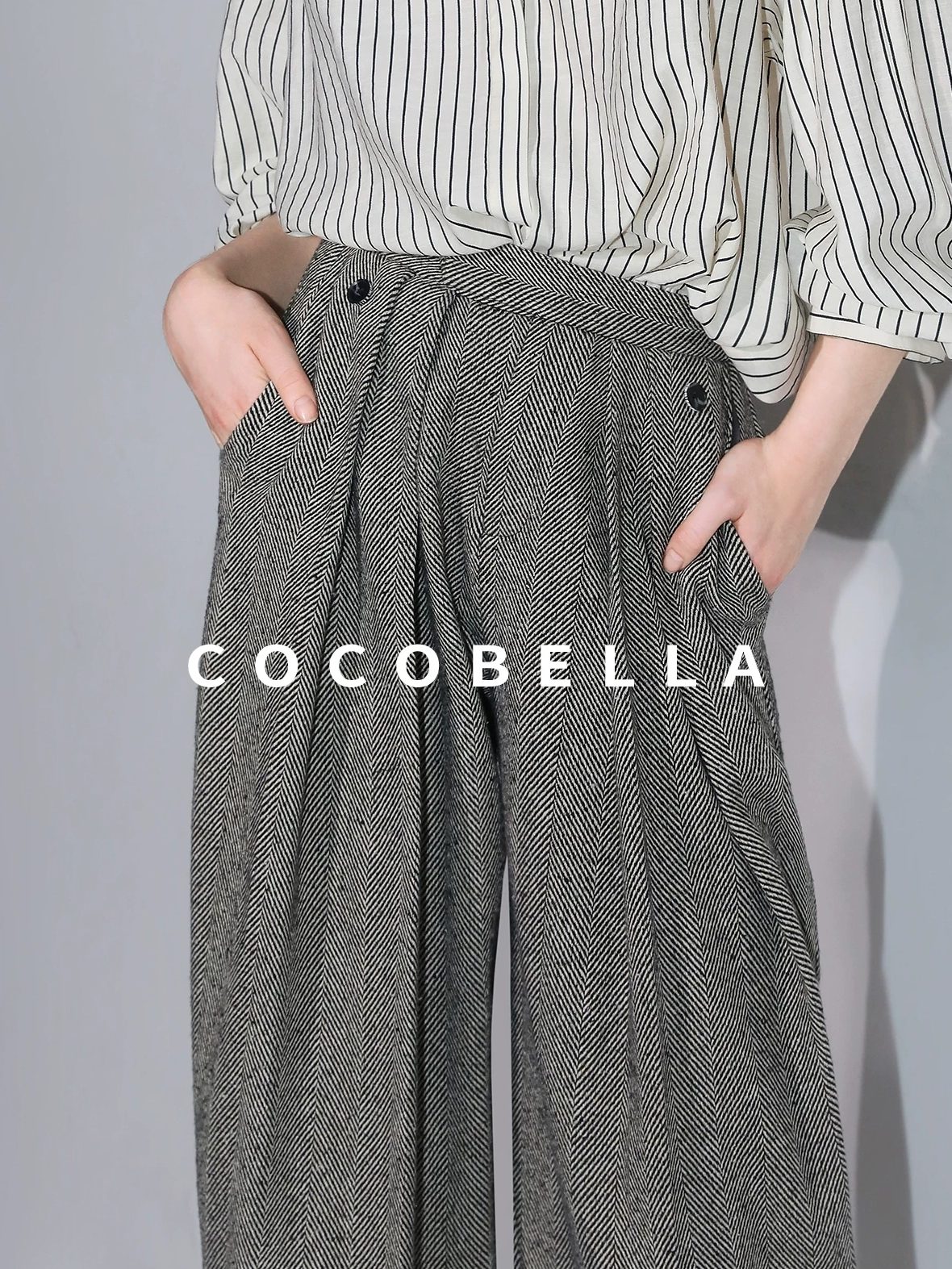 COCOBELLA High Waist 3D Detail Loose Harem Office Wear Women Black White Polyester Pants