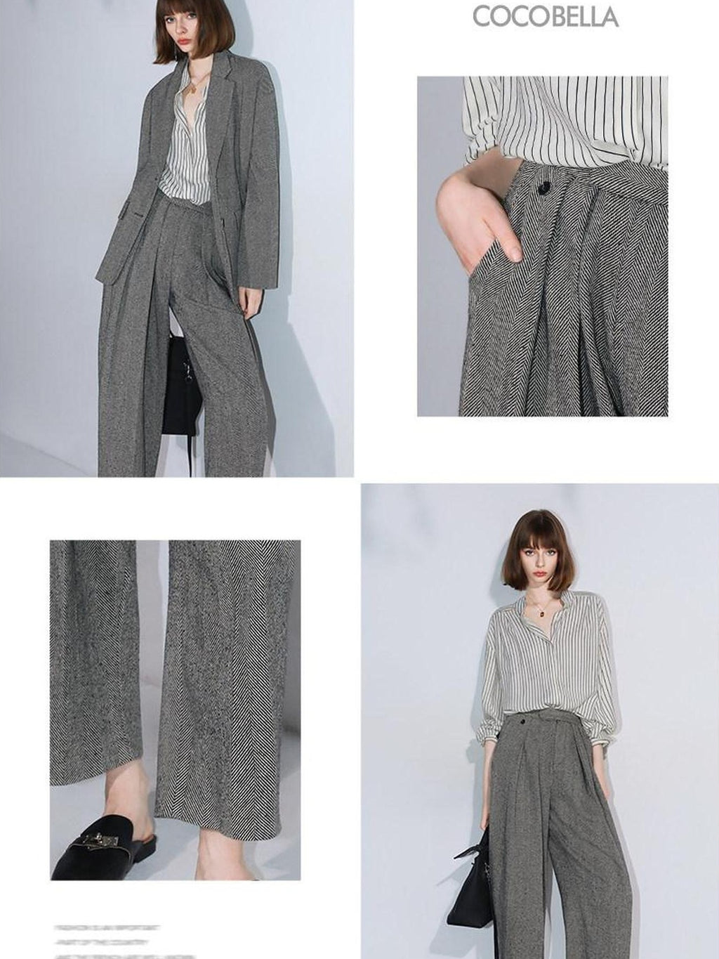 COCOBELLA High Waist 3D Detail Loose Harem Office Wear Women Black White Polyester Pants