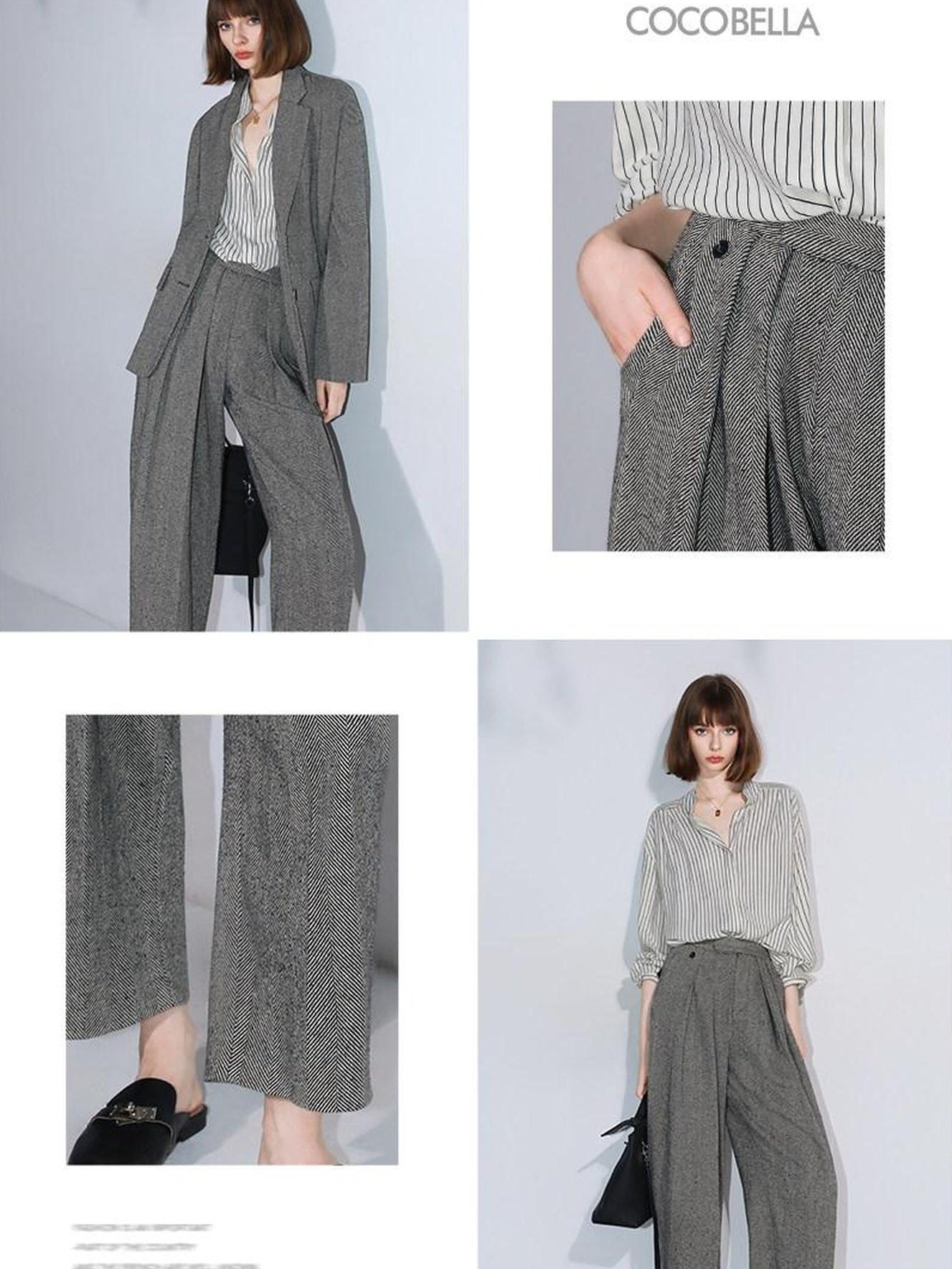 COCOBELLA High Waist 3D Detail Loose Harem Office Wear Women Black White Polyester Pants