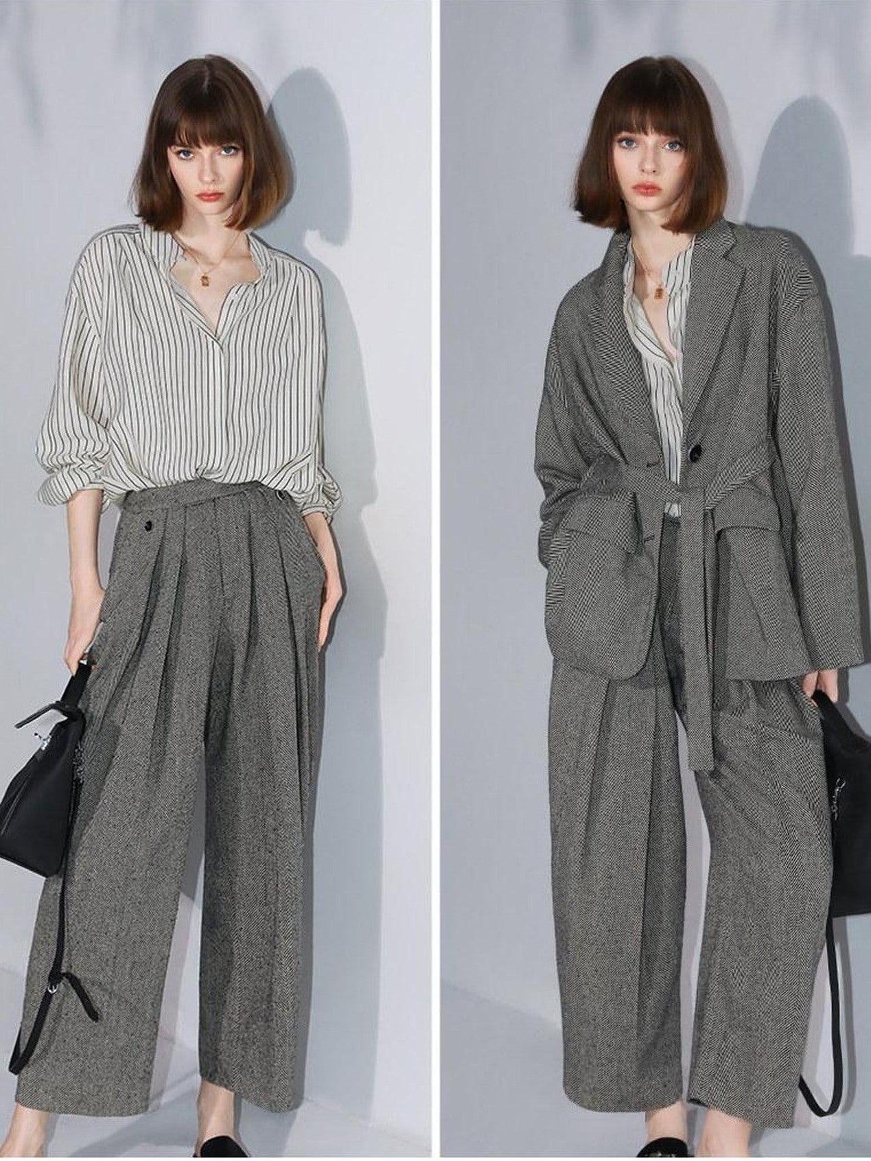 COCOBELLA High Waist 3D Detail Loose Harem Office Wear Women Black White Polyester Pants