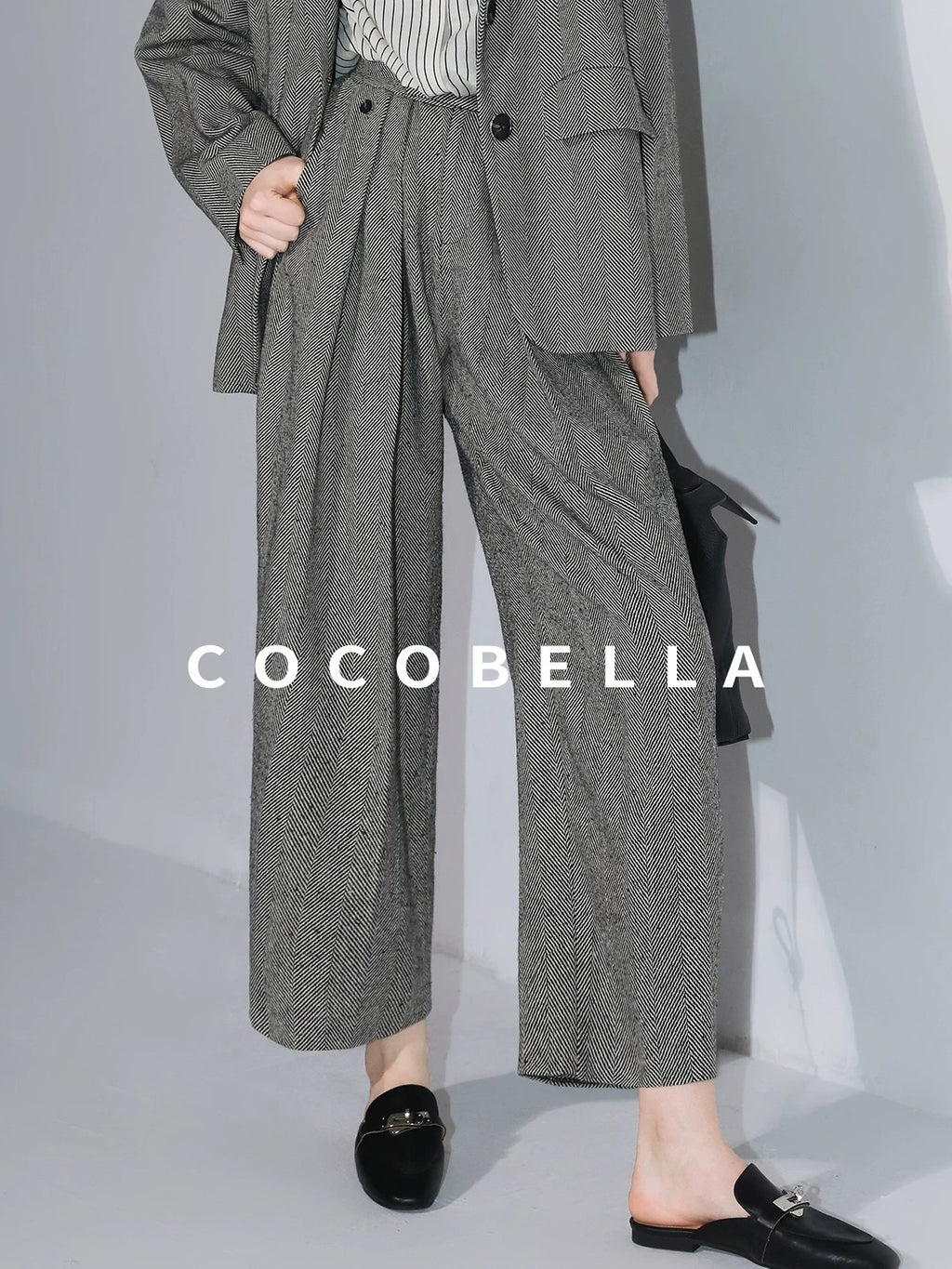 COCOBELLA High Waist 3D Detail Loose Harem Office Wear Women Black White Polyester Pants