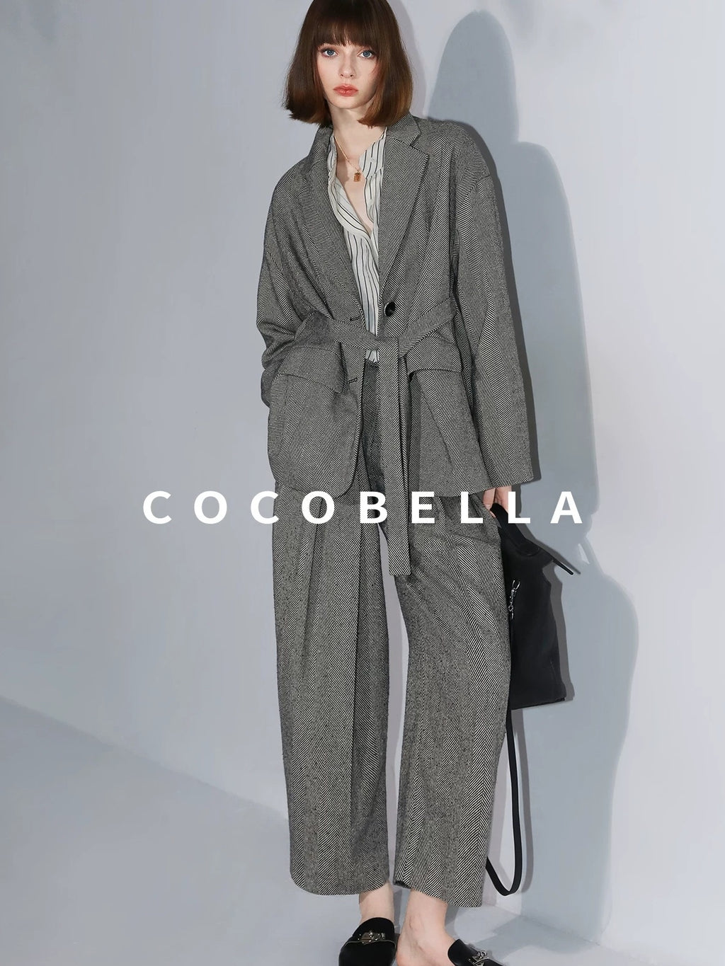 COCOBELLA High Waist 3D Detail Loose Harem Office Wear Women Black White Polyester Pants