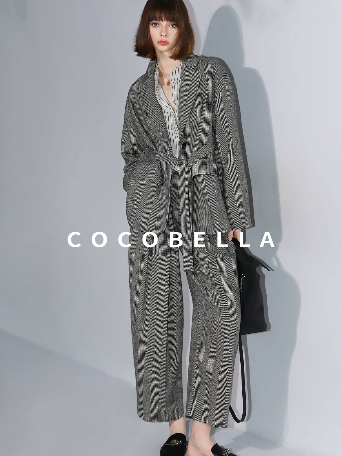 COCOBELLA High Waist 3D Detail Loose Harem Office Wear Women Black White Polyester Pants