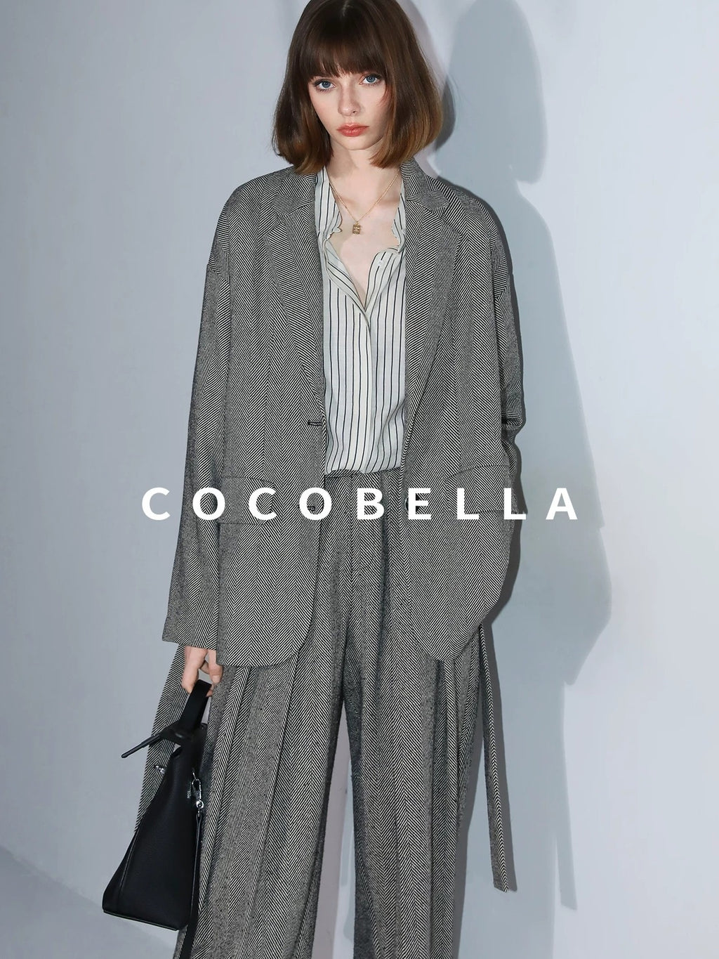 COCOBELLA High Waist 3D Detail Loose Harem Office Wear Women Black White Polyester Pants