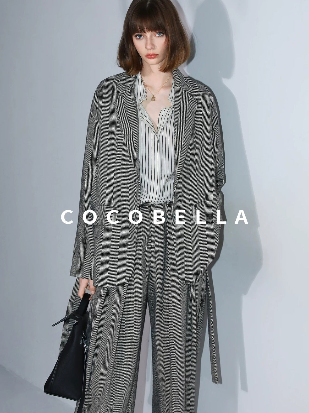 COCOBELLA High Waist 3D Detail Loose Harem Office Wear Women Black White Polyester Pants