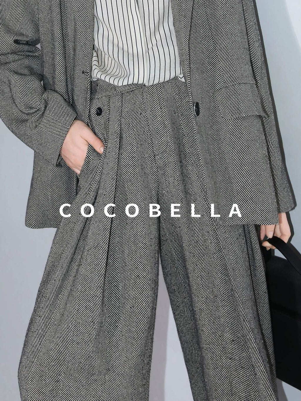 COCOBELLA High Waist 3D Detail Loose Harem Office Wear Women Black White Polyester Pants